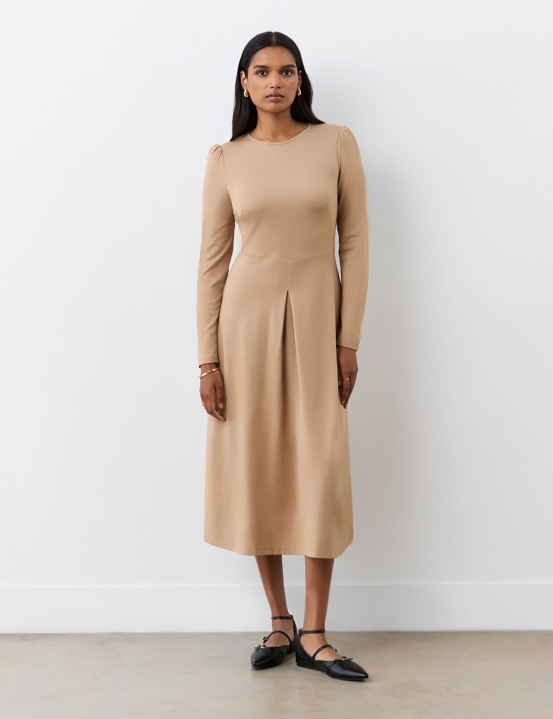 Finery London Women's Ponte Jersey Midi Dress - 14 - Brown, Navy,Green,Brown