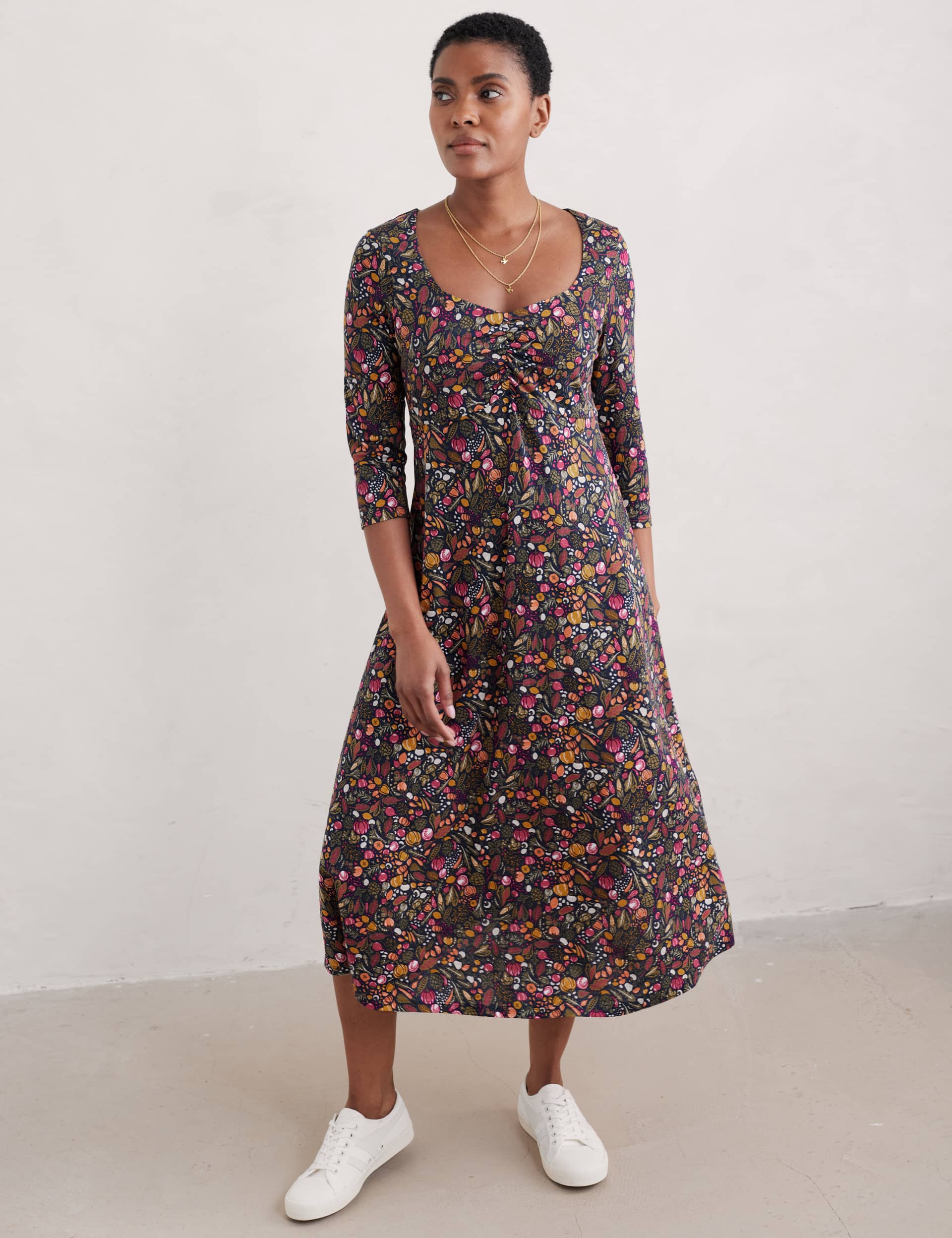 Seasalt Cornwall Women's Cotton Rich Printed Scoop Neck Midi Dress - 14REG - Multi, Multi