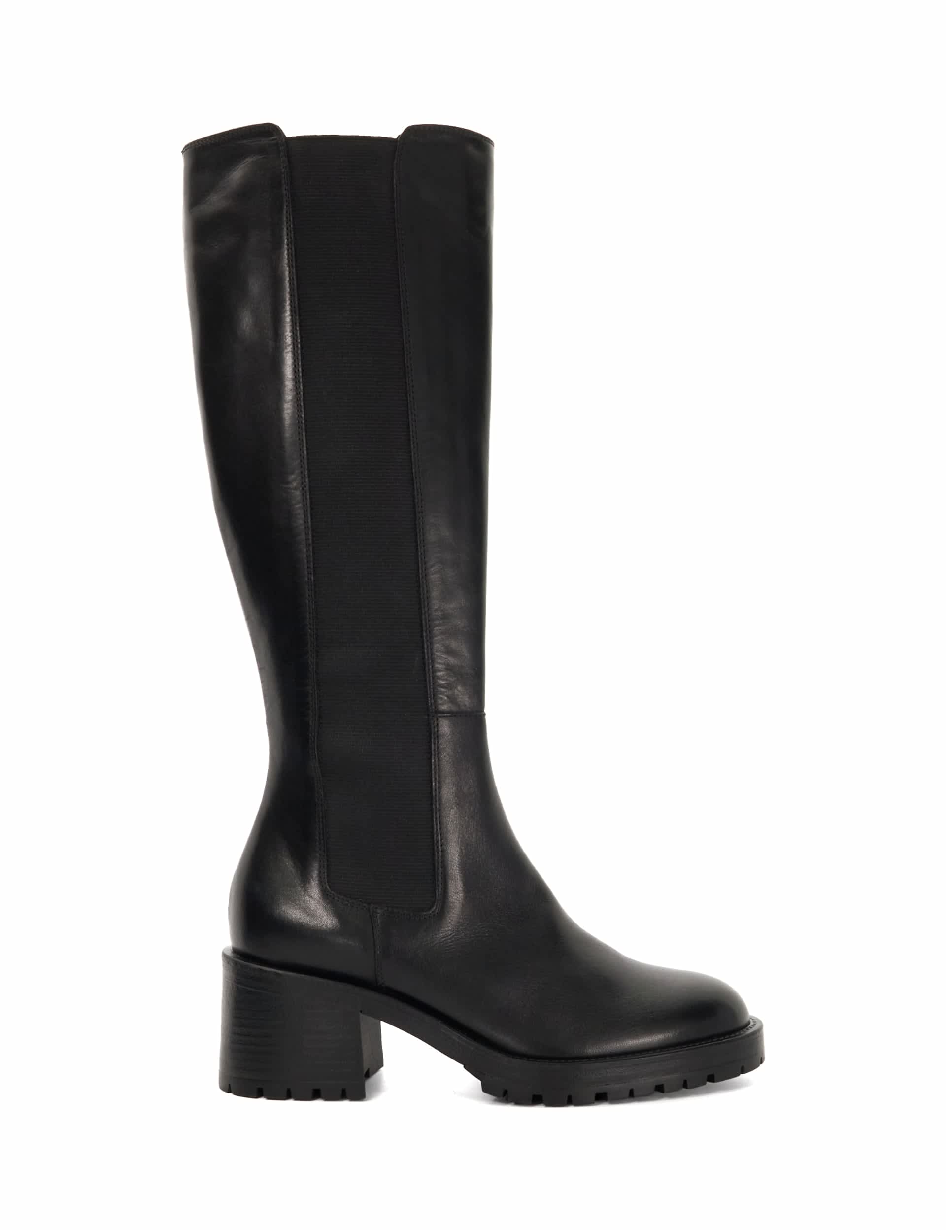 Dune London Women's Leather Block Heel Round Toe Knee High Boots