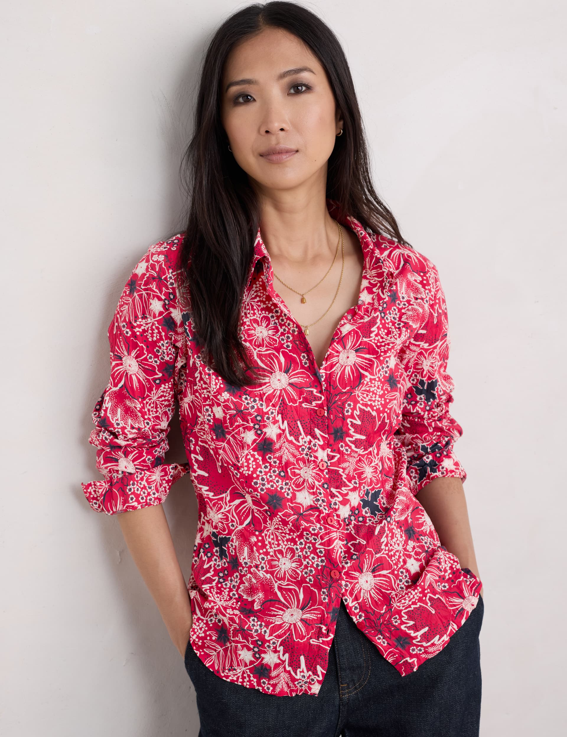 Seasalt Cornwall Women's Pure Cotton Floral Collared Shirt - 12 - Red Mix, Red Mix