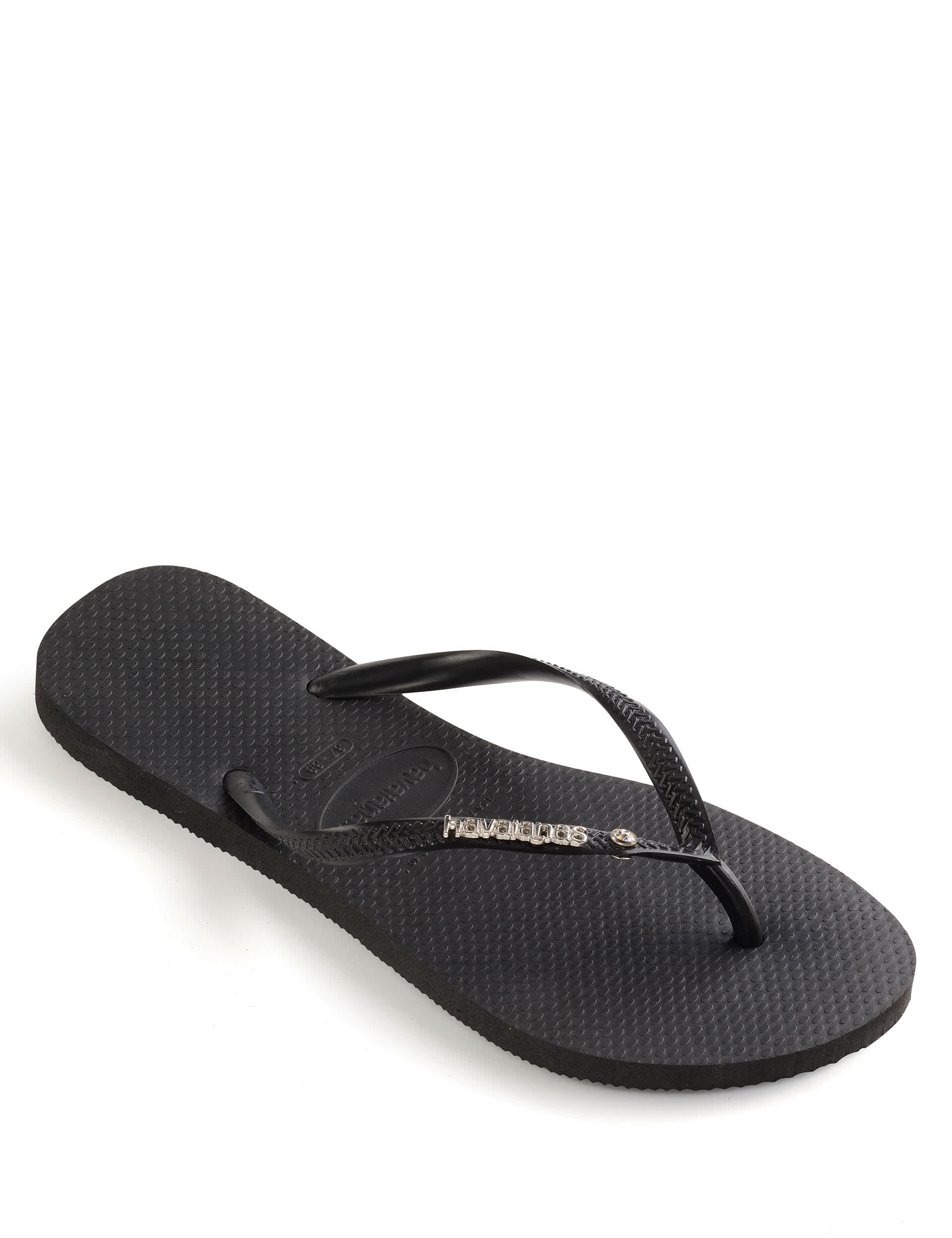 Havaianas Women's Slim Crystal Flip Flops - 35/36 - Black, Black