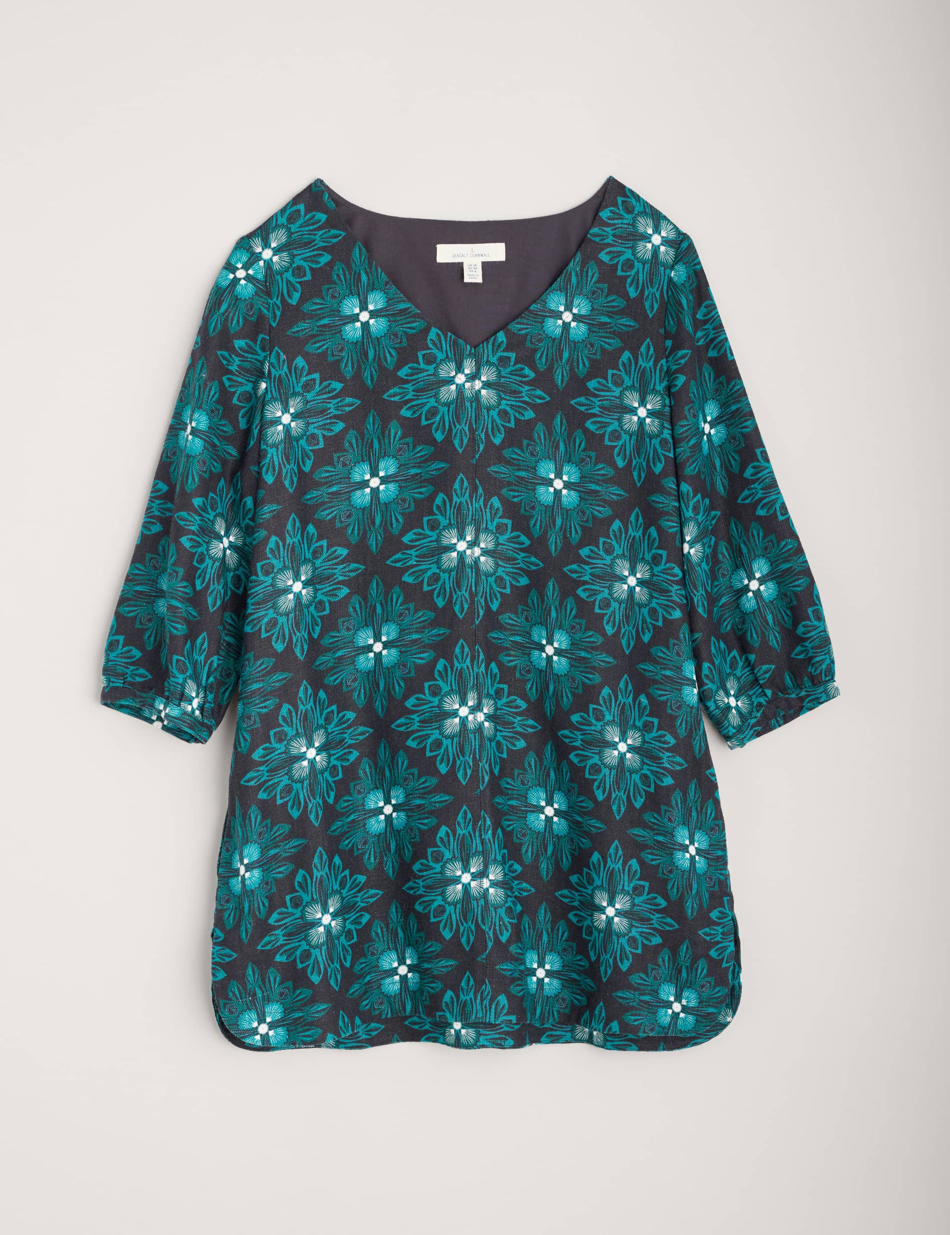 Seasalt Cornwall Women's Cotton Blend Floral V-Neck Tunic - 12 - Teal Mix, Teal Mix