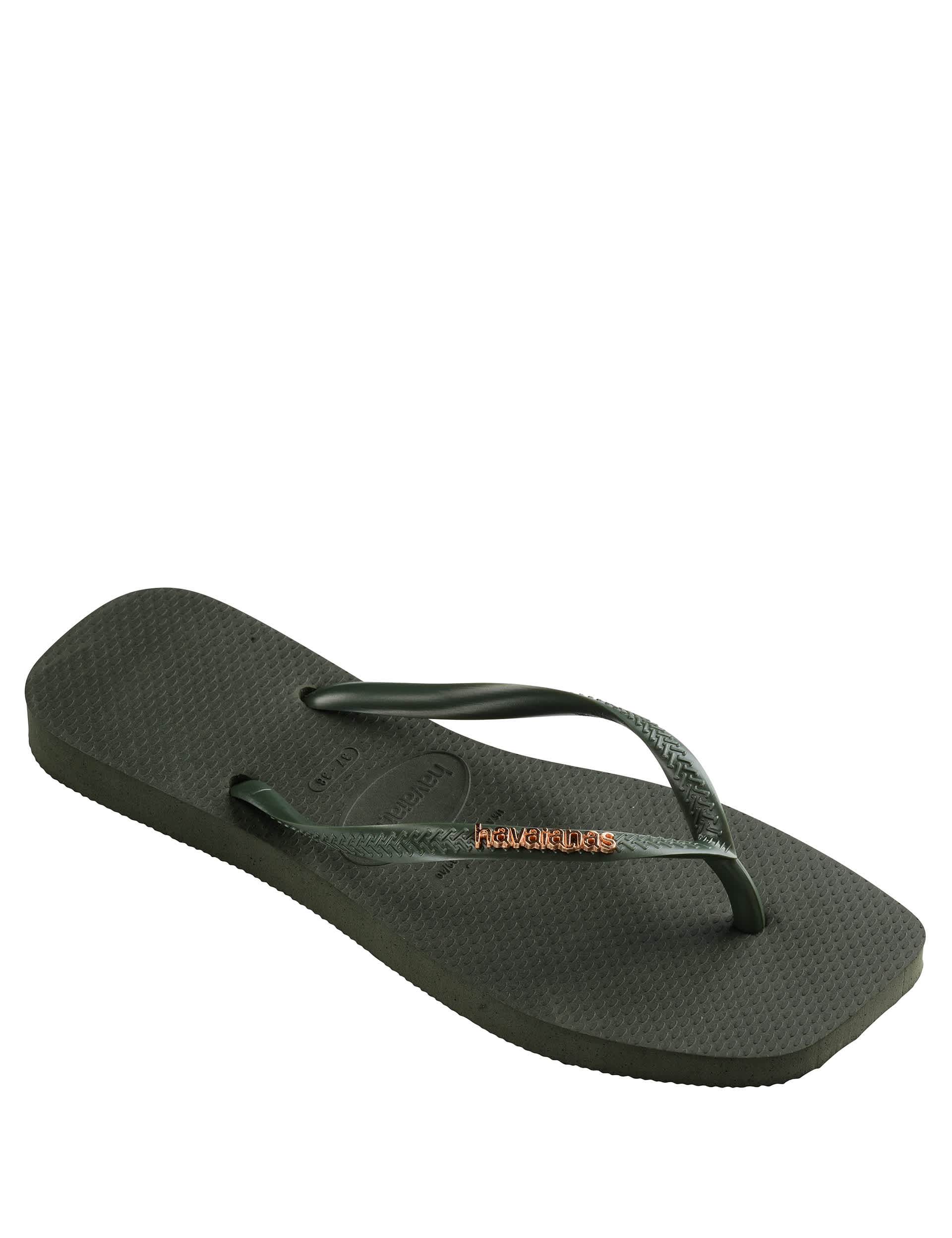 Havaianas Women's Metallic Logo Flat Flip Flops - 35/36 - Olive, Olive,Gold,Black/Grey