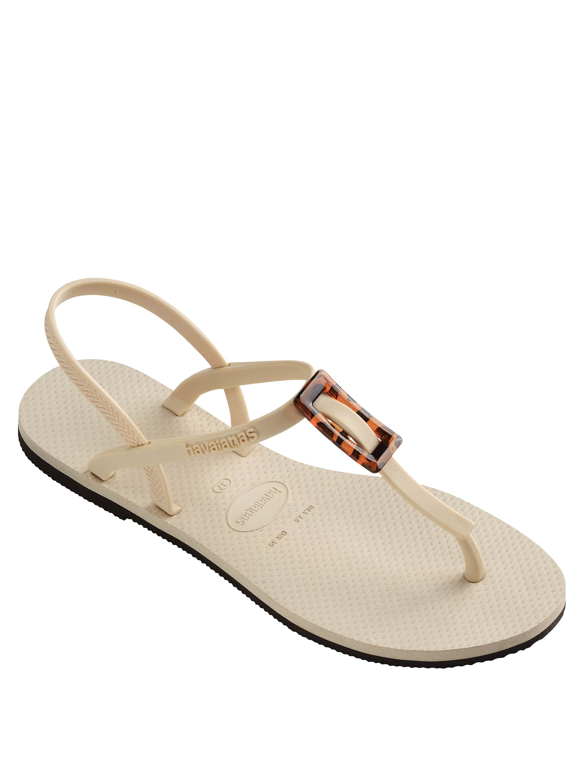 Havaianas Women's Buckle Ankle Strap Flat Sandals - 35 - Cream, Cream,Black