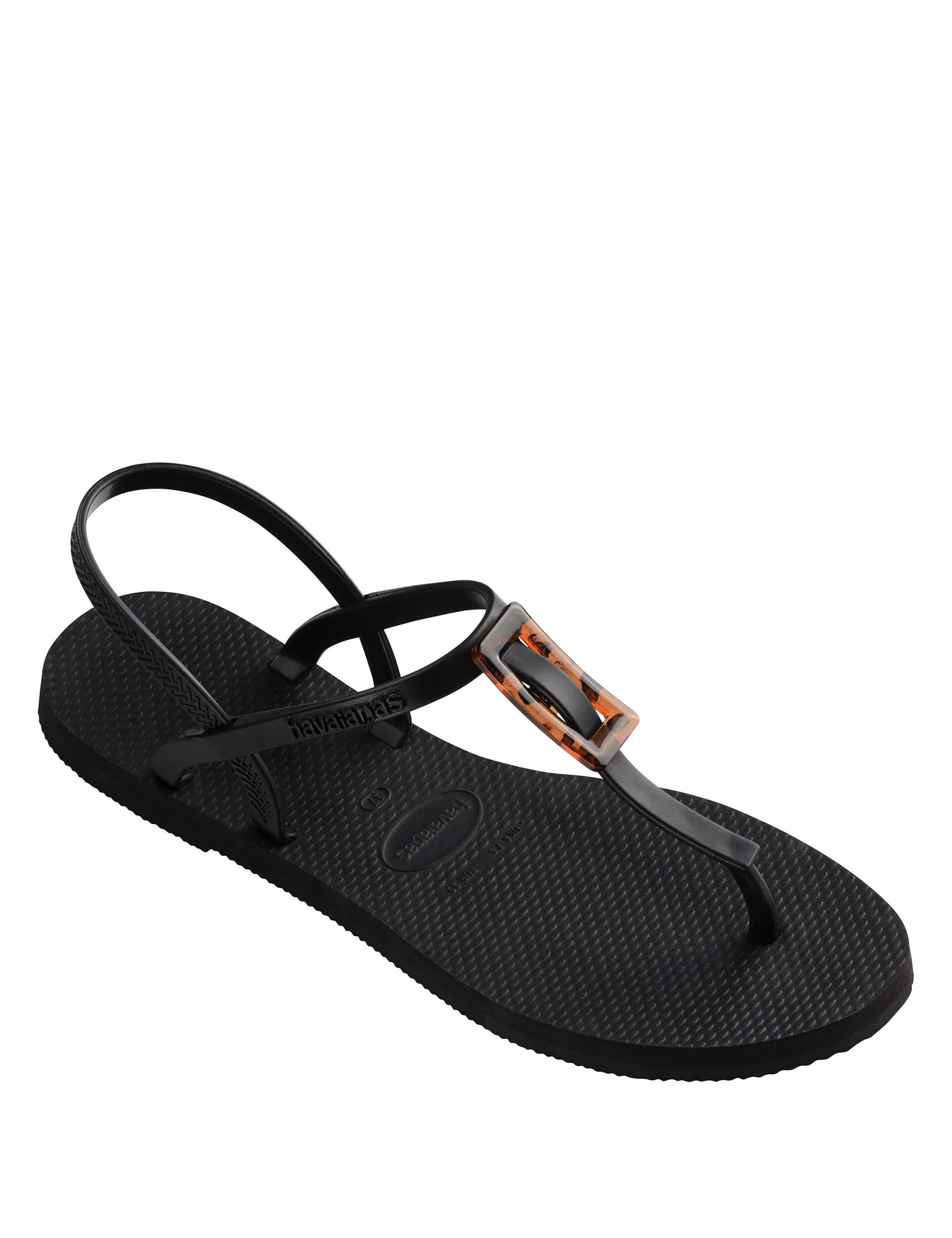 Havaianas Women's Buckle Ankle Strap Flat Sandals - 35 - Black, Black