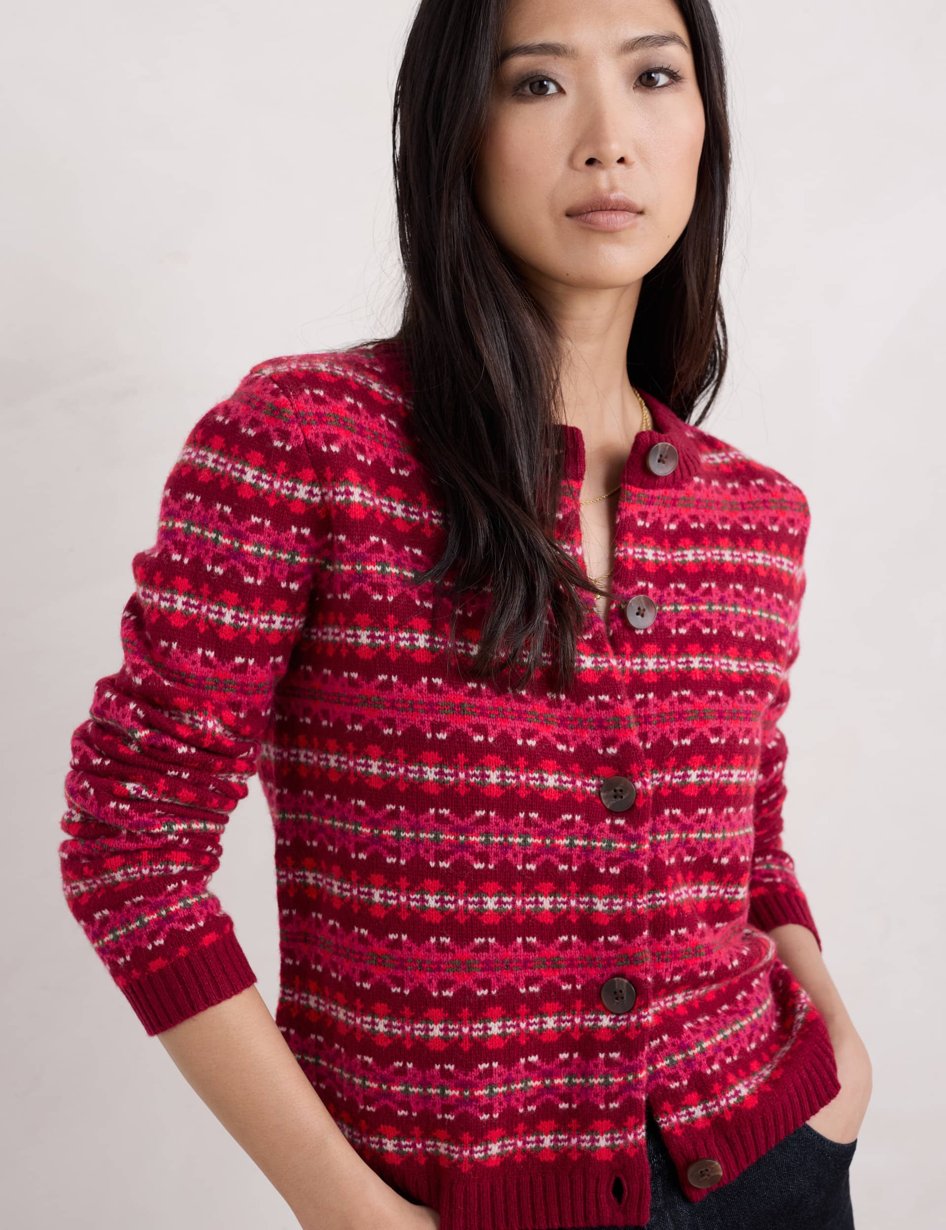 Seasalt Cornwall Women's Merino Wool Rich Fair Isle Cardigan - 8 - Red Mix, Red Mix