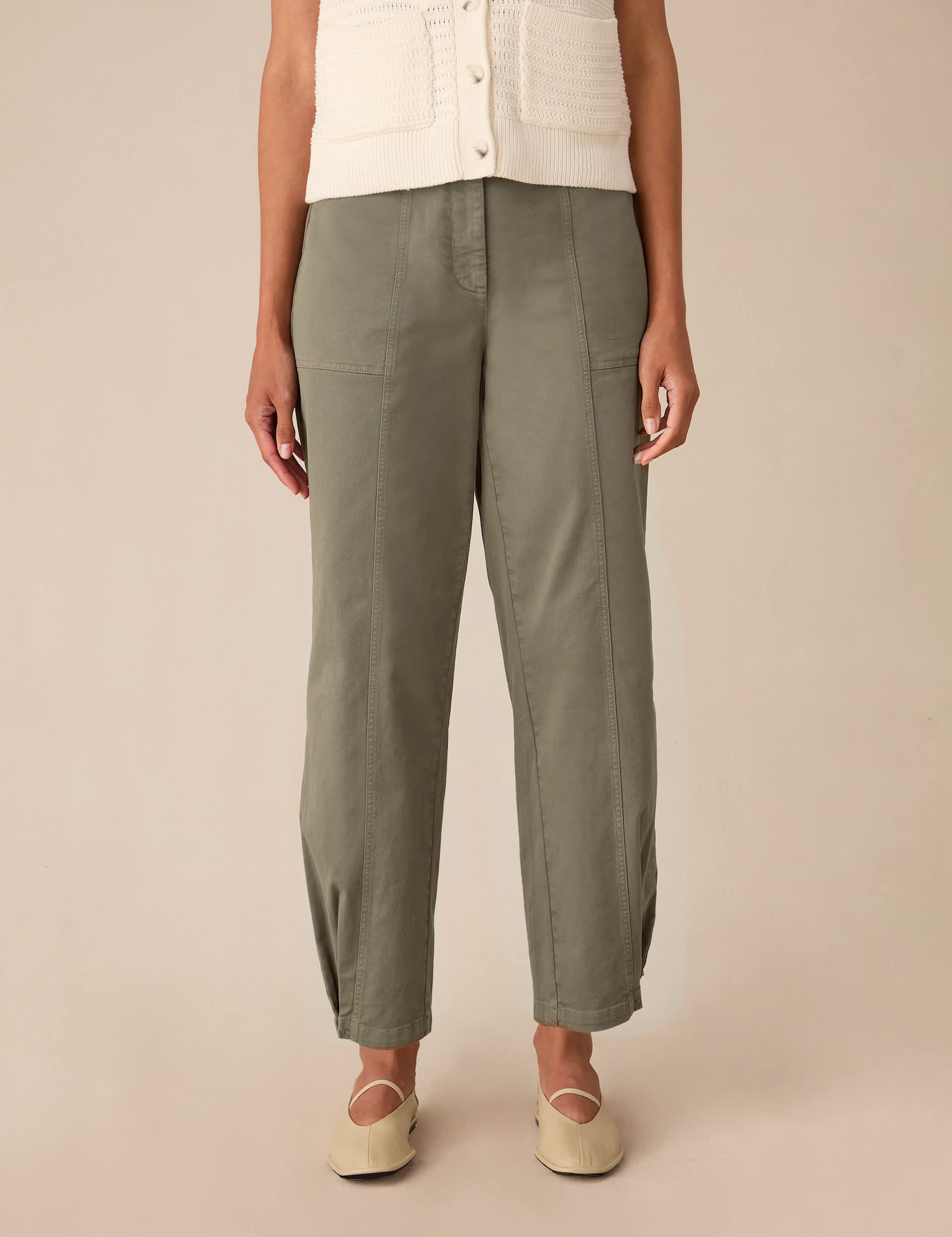 Ro&Zo Women's Cotton Rich Cargo Straight Leg Trousers - 18REG - Khaki, Khaki