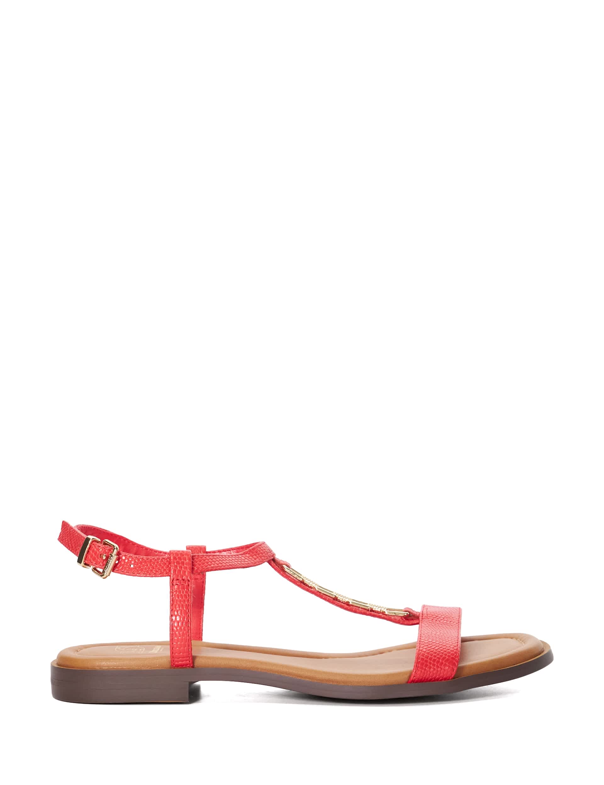 Dune London Women's Leather Chain Detail T Bar Flat Sandals - 4 - Red, Red,White