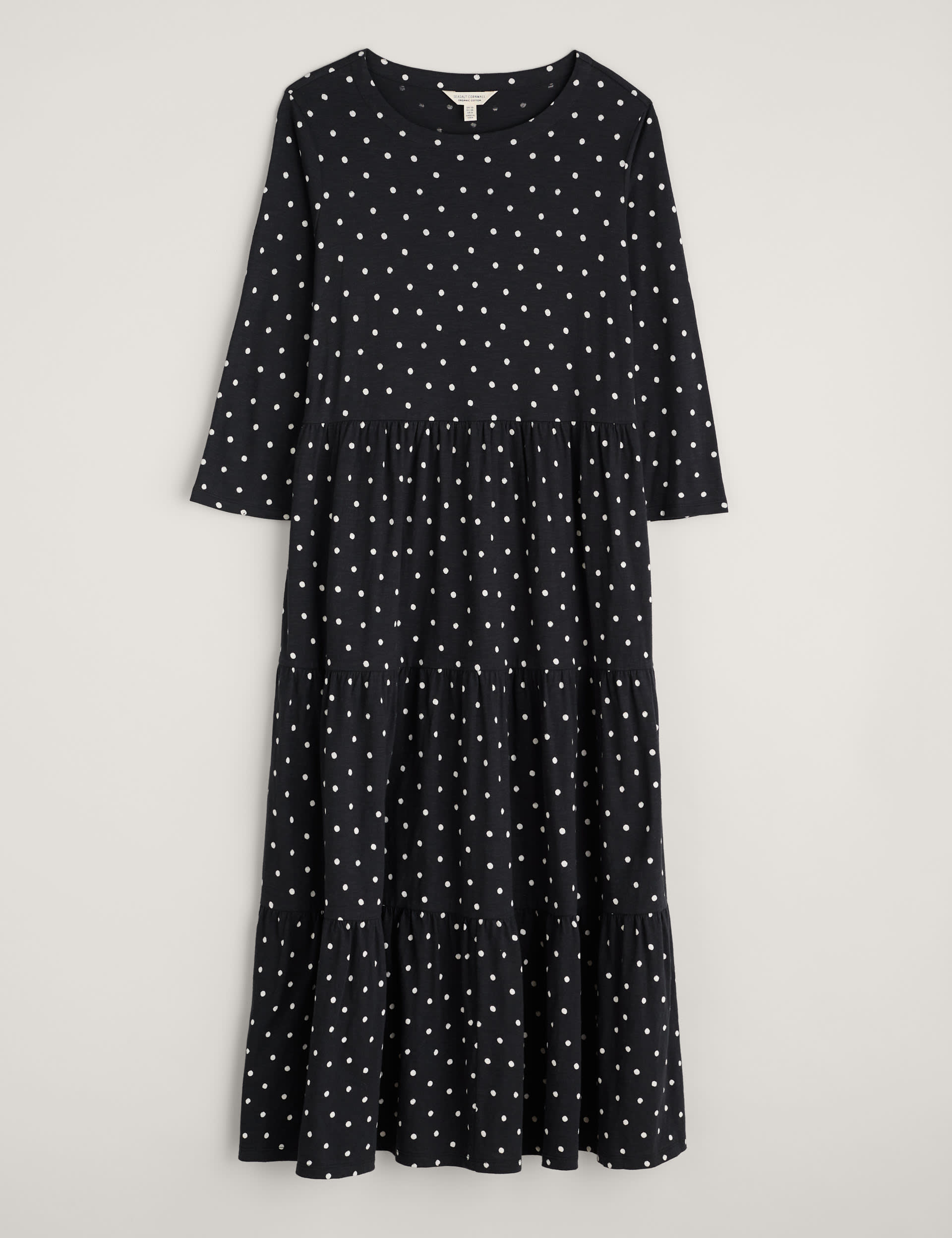 Seasalt Cornwall Women's Pure Cotton Polka Dot Maxi Tiered Dress - 8 - Black Mix, Black Mix