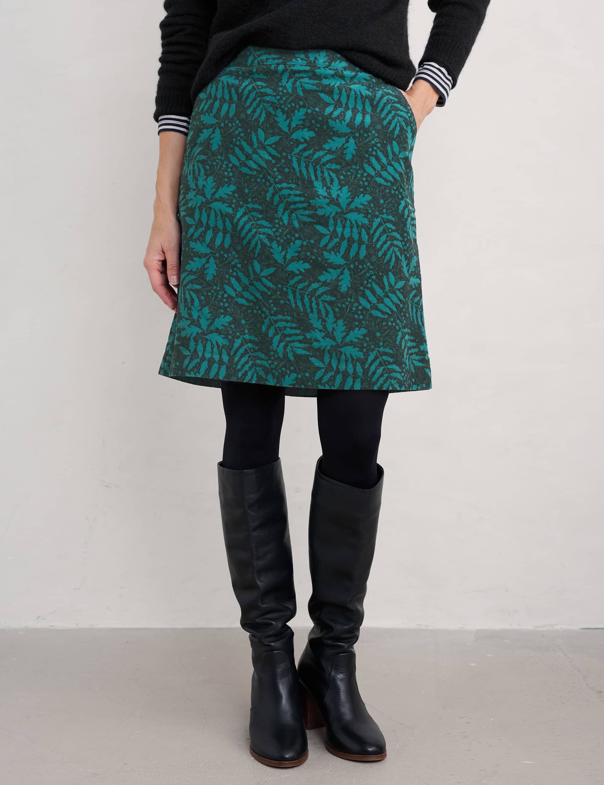 Seasalt Cornwall Women's Pure Cotton Leaf Print A-Line Skirt - 10 - Green Mix, Green Mix