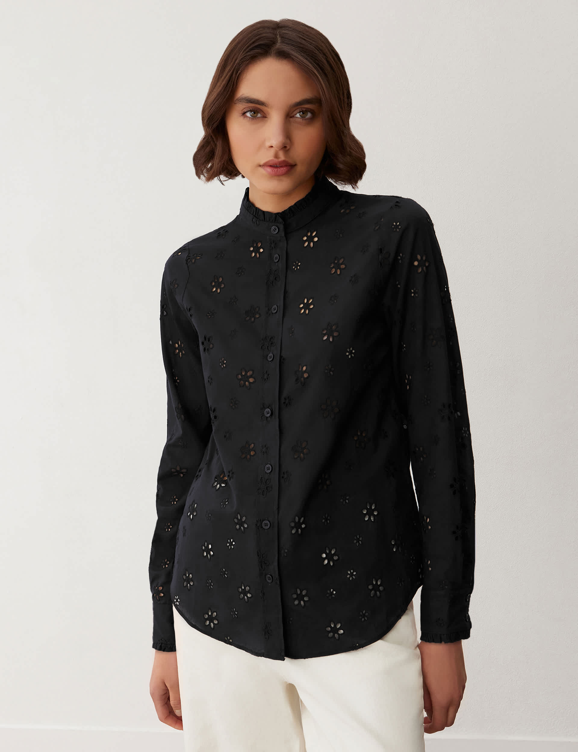 Finery London Women's Pure Cotton Embroidered Blouse - 12 - Black, Black