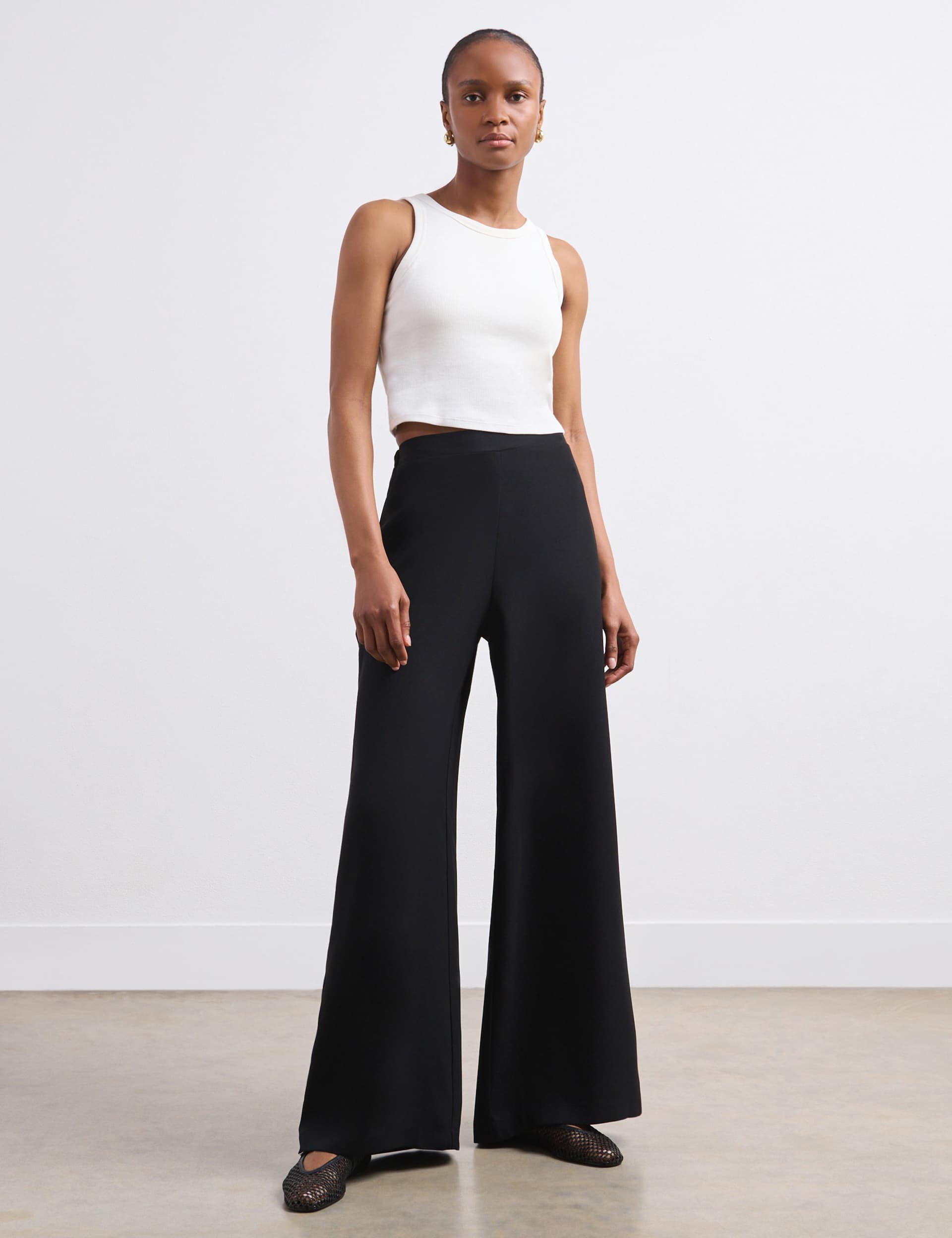 Finery London Women's Crepe High Waisted Wide Leg Trousers - 12SHT - Black, Black