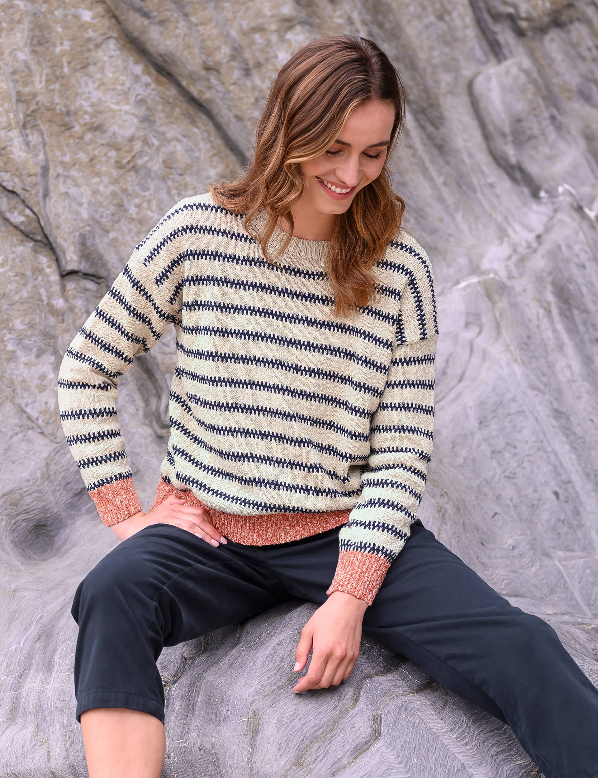 Celtic & Co. Women's Pure Cotton Striped Jumper - Oatmeal Mix, Oatmeal Mix