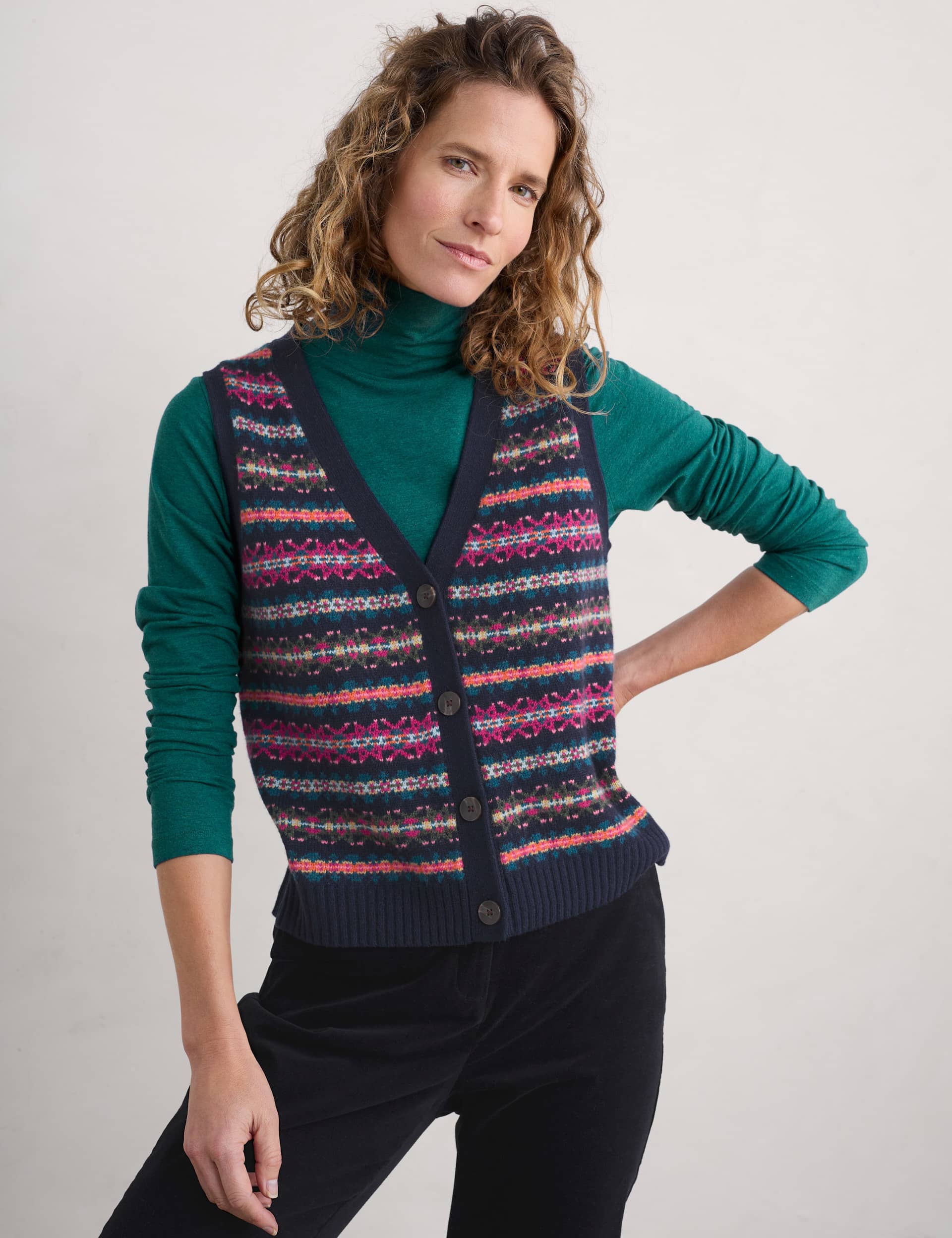 Seasalt Cornwall Women's Lambswool Rich Patterned V-Neck Knitted Vest - 12 - Multi, Multi