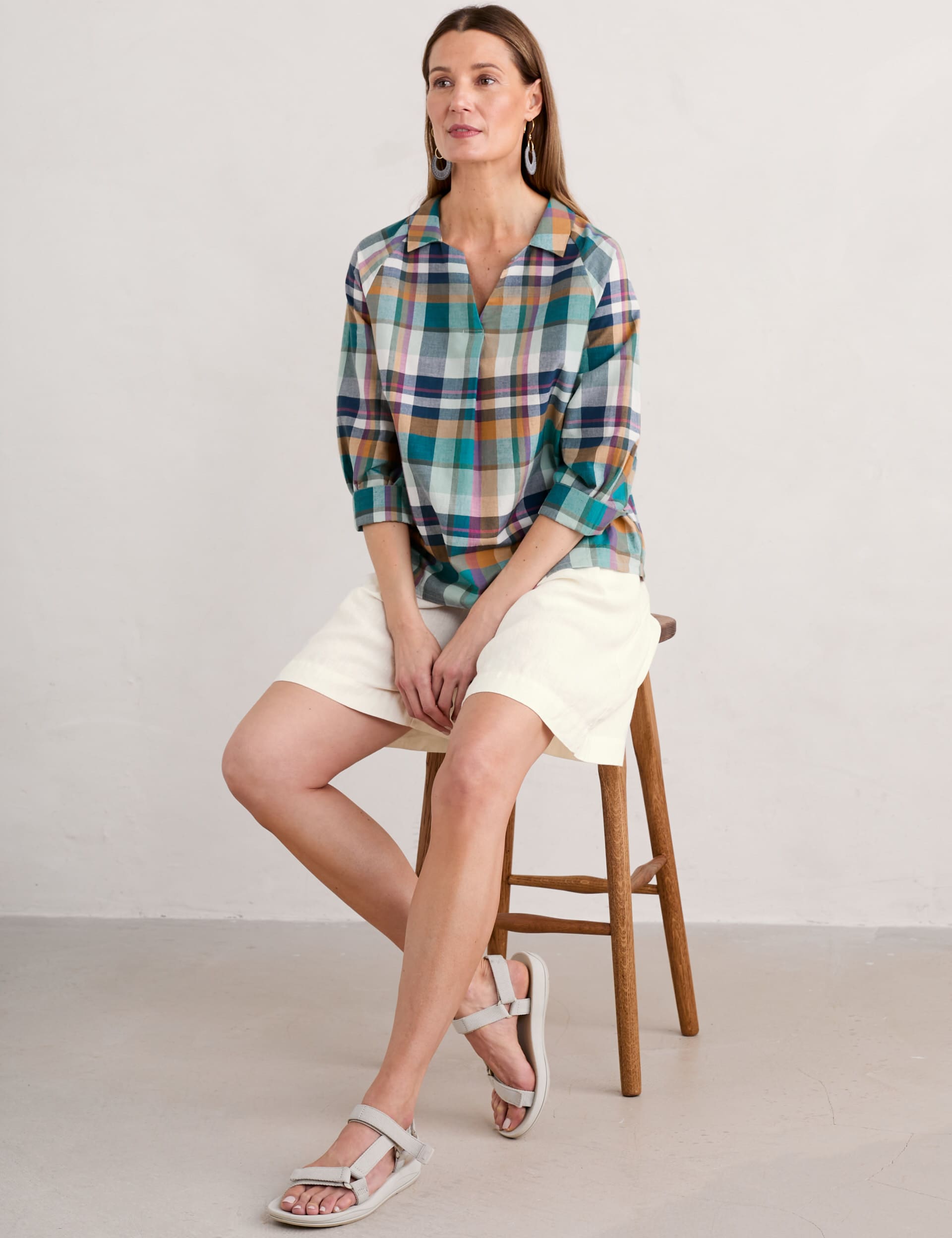 Seasalt Cornwall Women's Pure Cotton Checked Collared Top