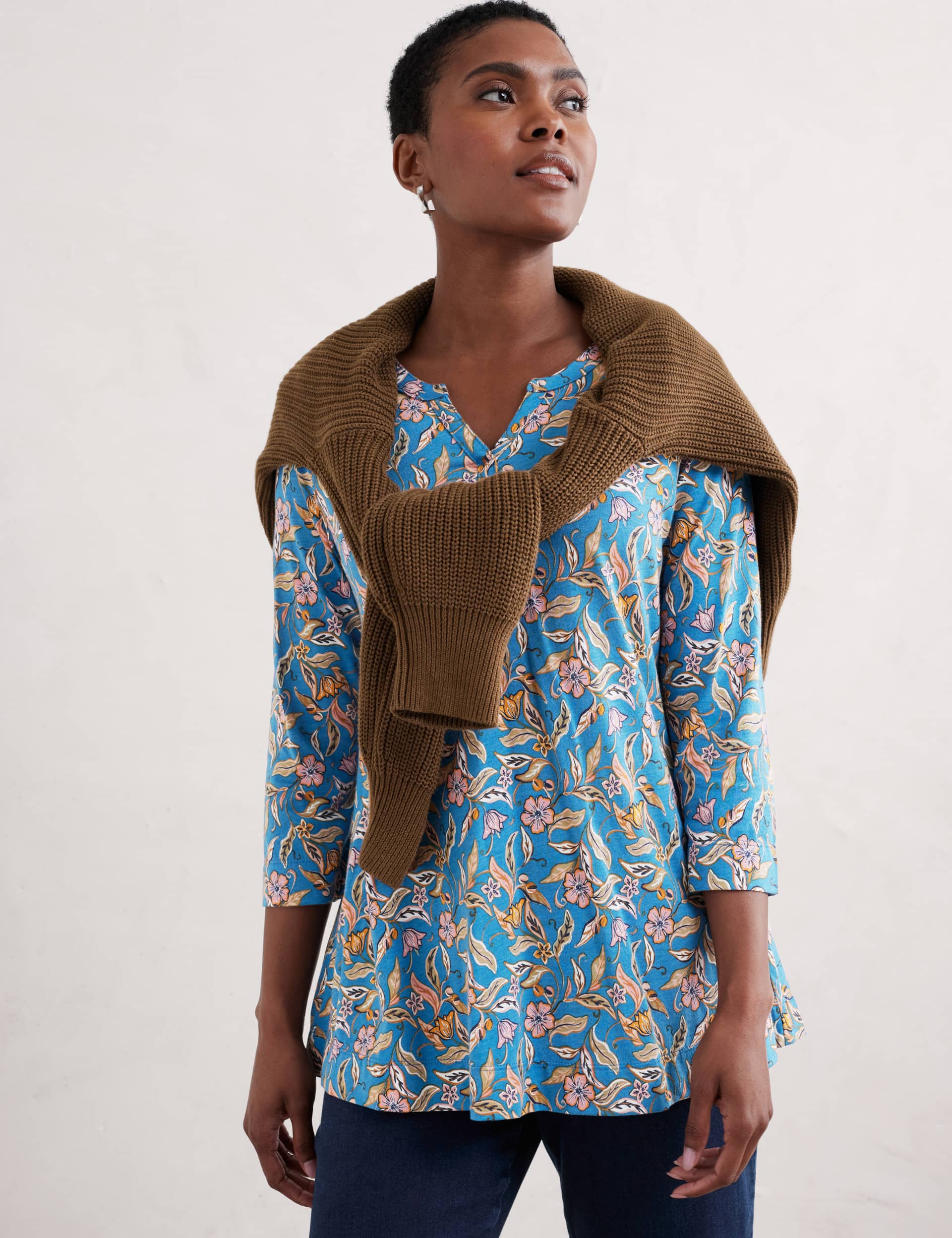 Seasalt Cornwall Women's Cotton Rich Floral Notch Neck Top