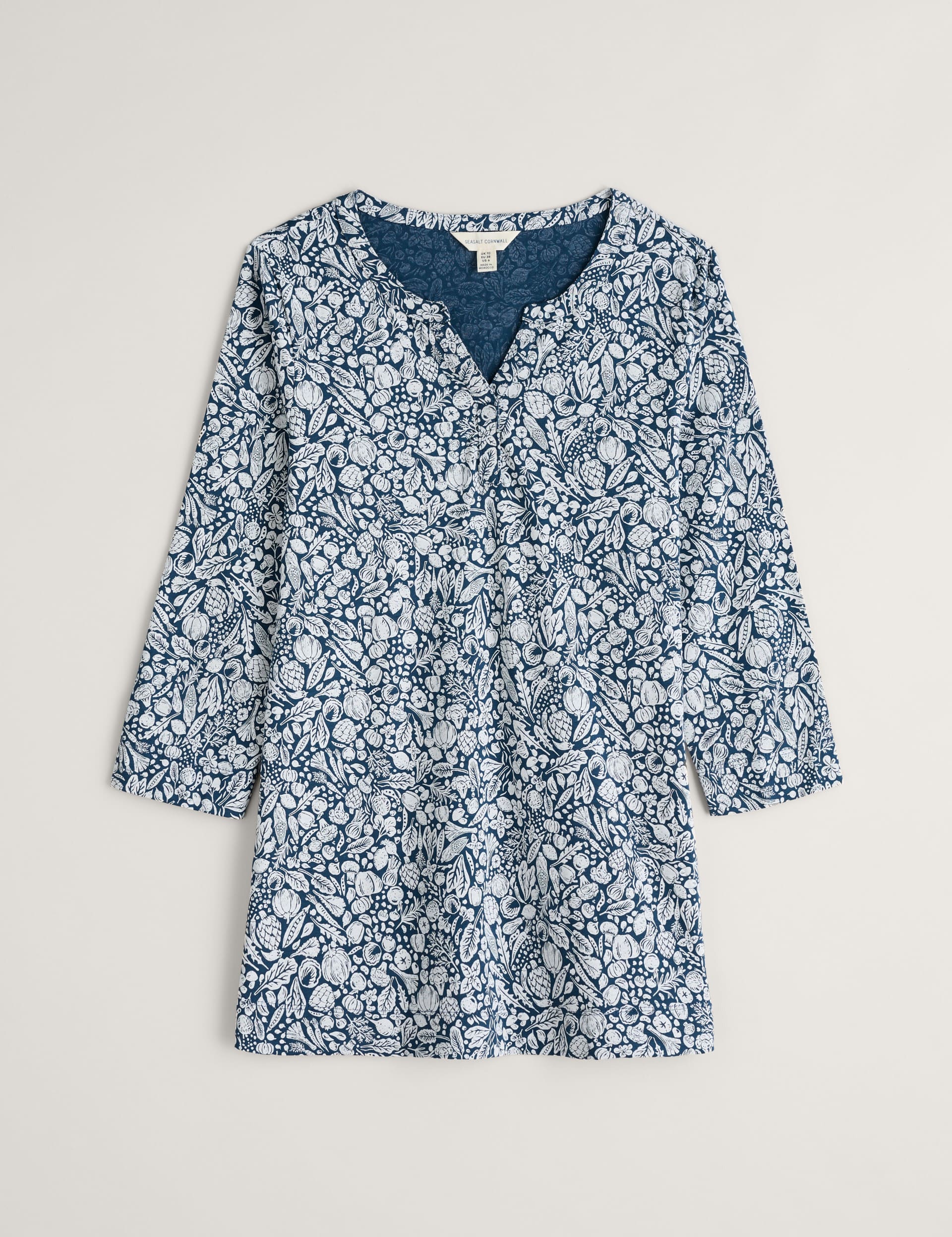 Seasalt Cornwall Women's Cotton Rich Jersey Floral Notch Neck Top - 14 - Navy Mix, Navy Mix