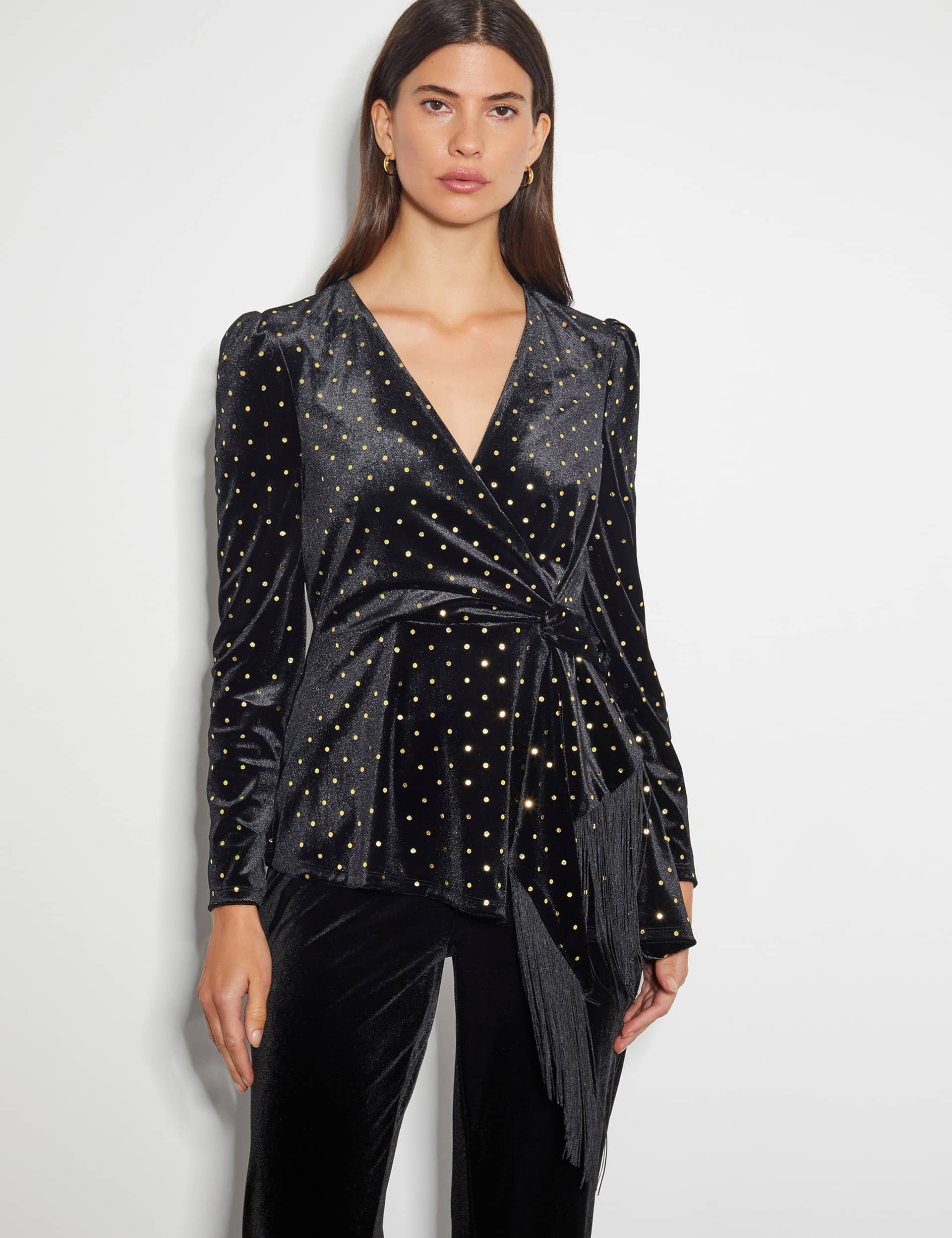 Monsoon Women's Velvet Polka Dot Wrap Top - 16 - Black, Black