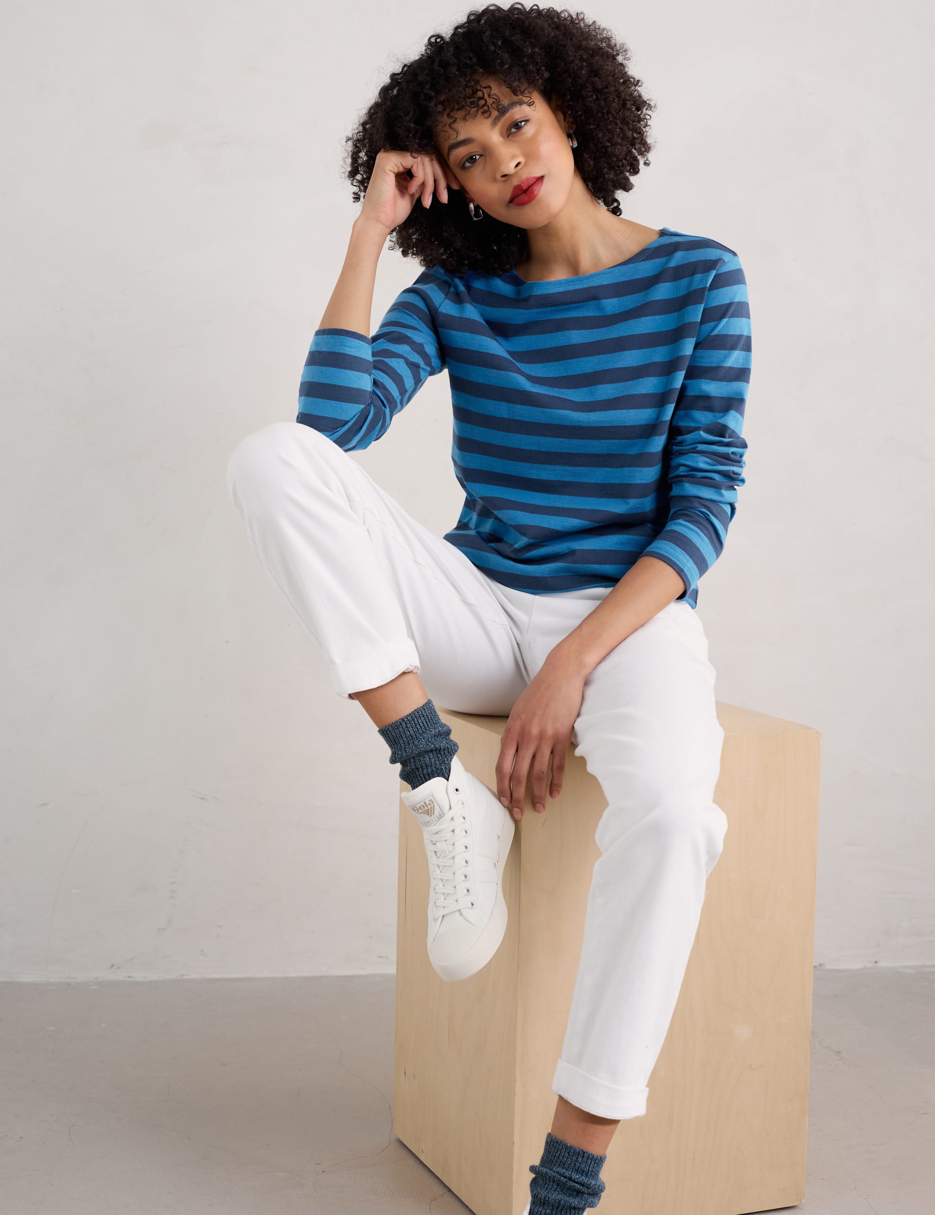 Seasalt Cornwall Women's Pure Cotton Striped Slash Neck Top