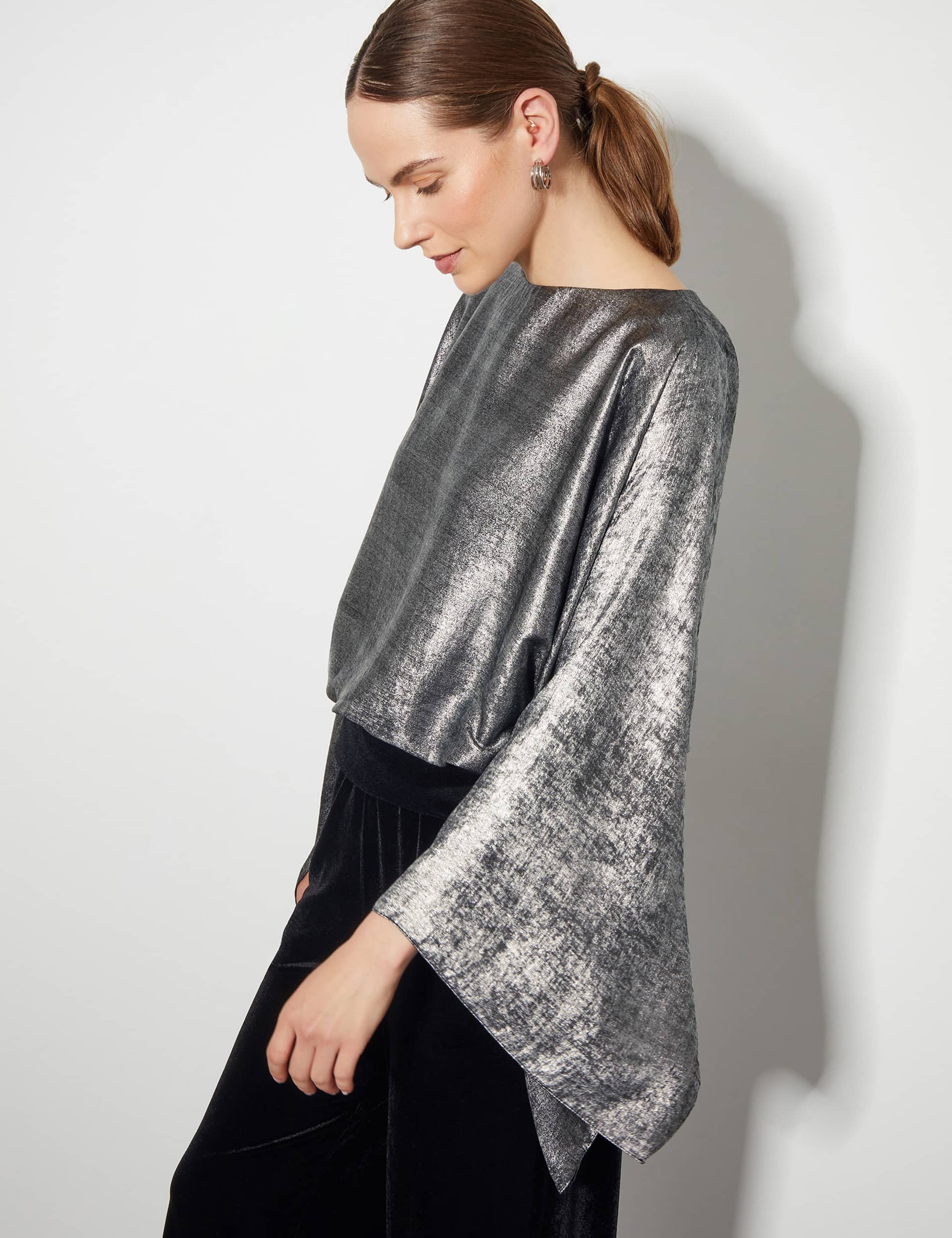 Monsoon Women's Batwing Metallic Top - S - Silver, Silver