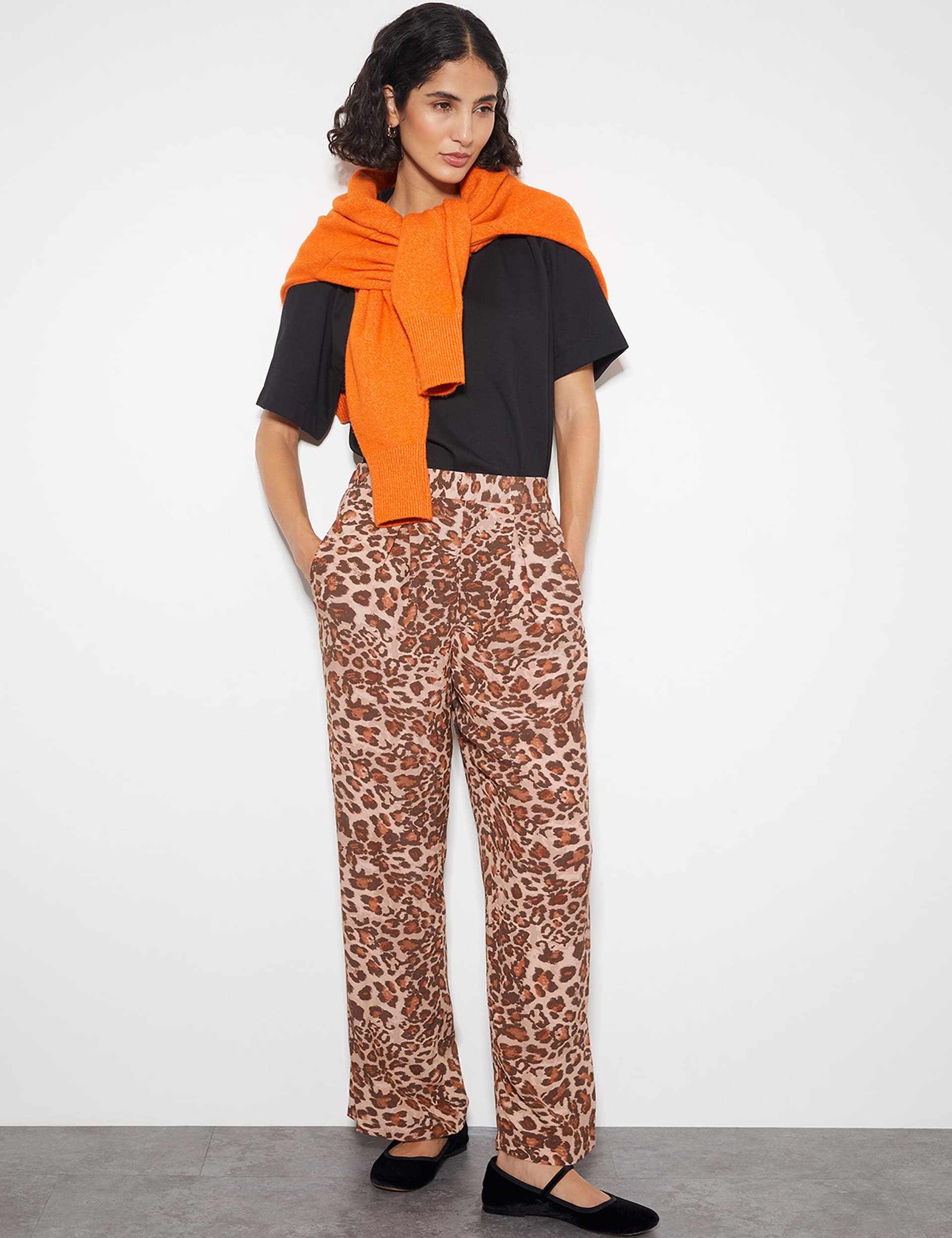 Monsoon Women's Animal Print Straight Leg Trousers - Brown, Brown