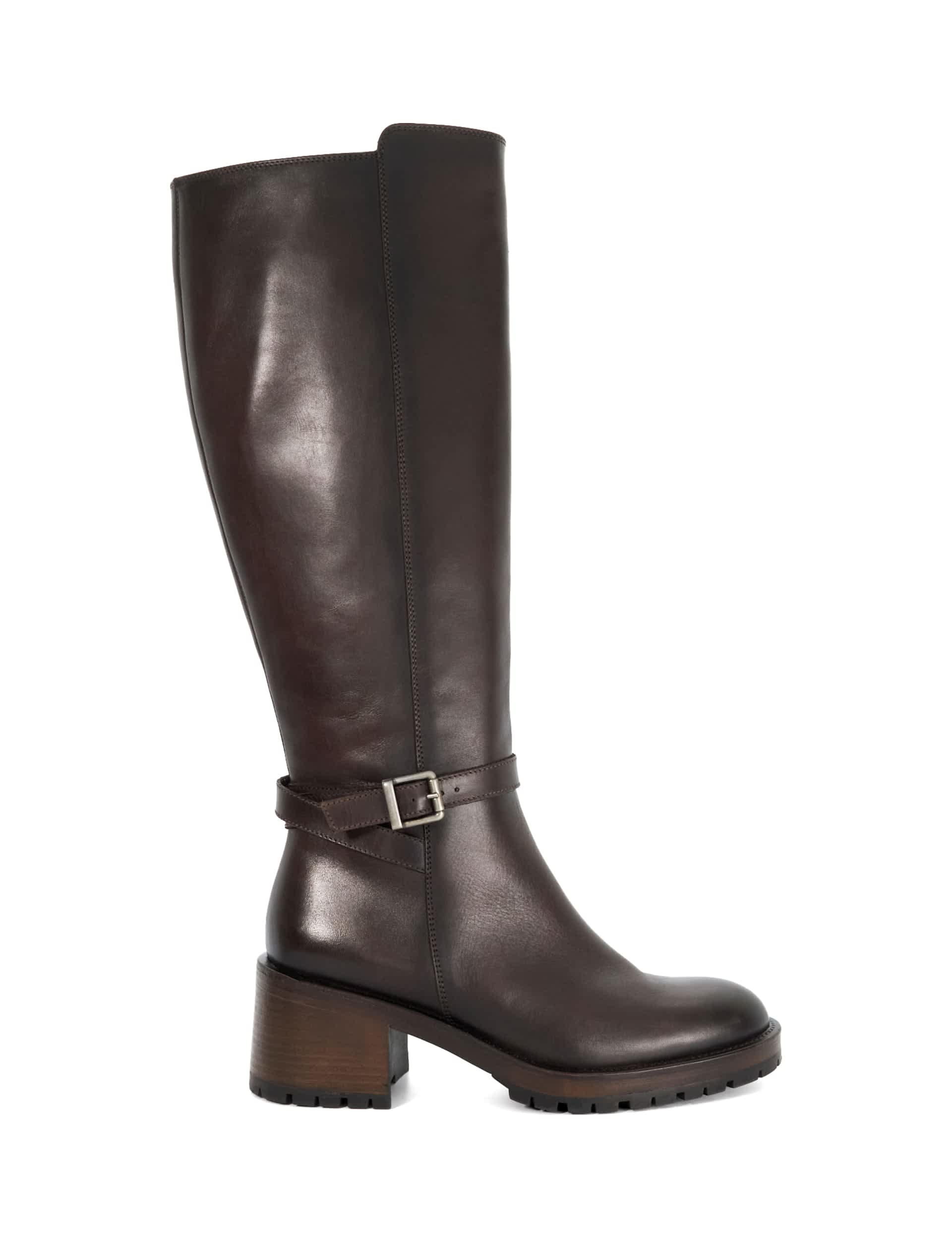 Dune London Women's Leather Block Heel Knee High Boots - 5 - Brown, Brown