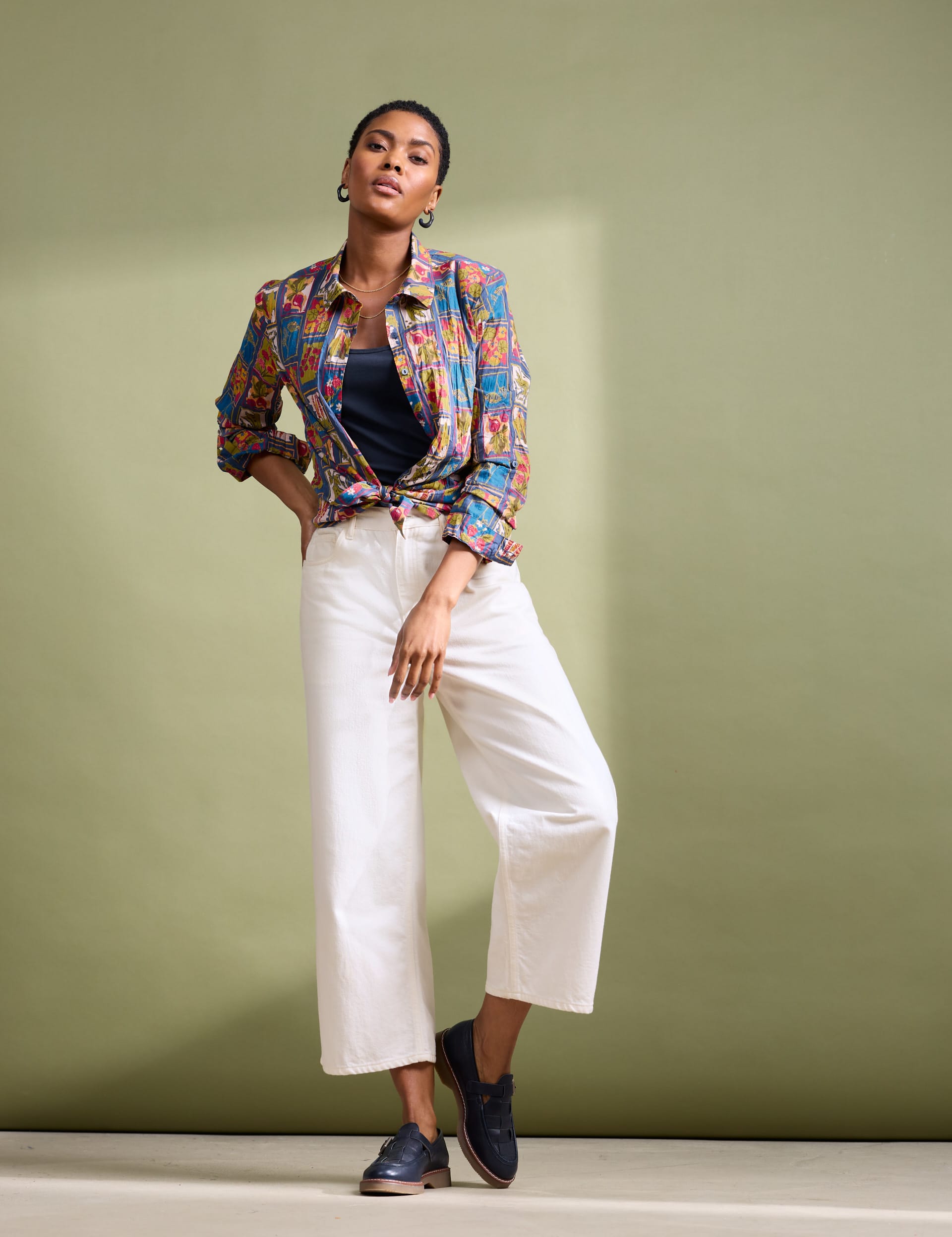 Seasalt Cornwall Women's Pure Cotton Printed Crinkle Collared Shirt