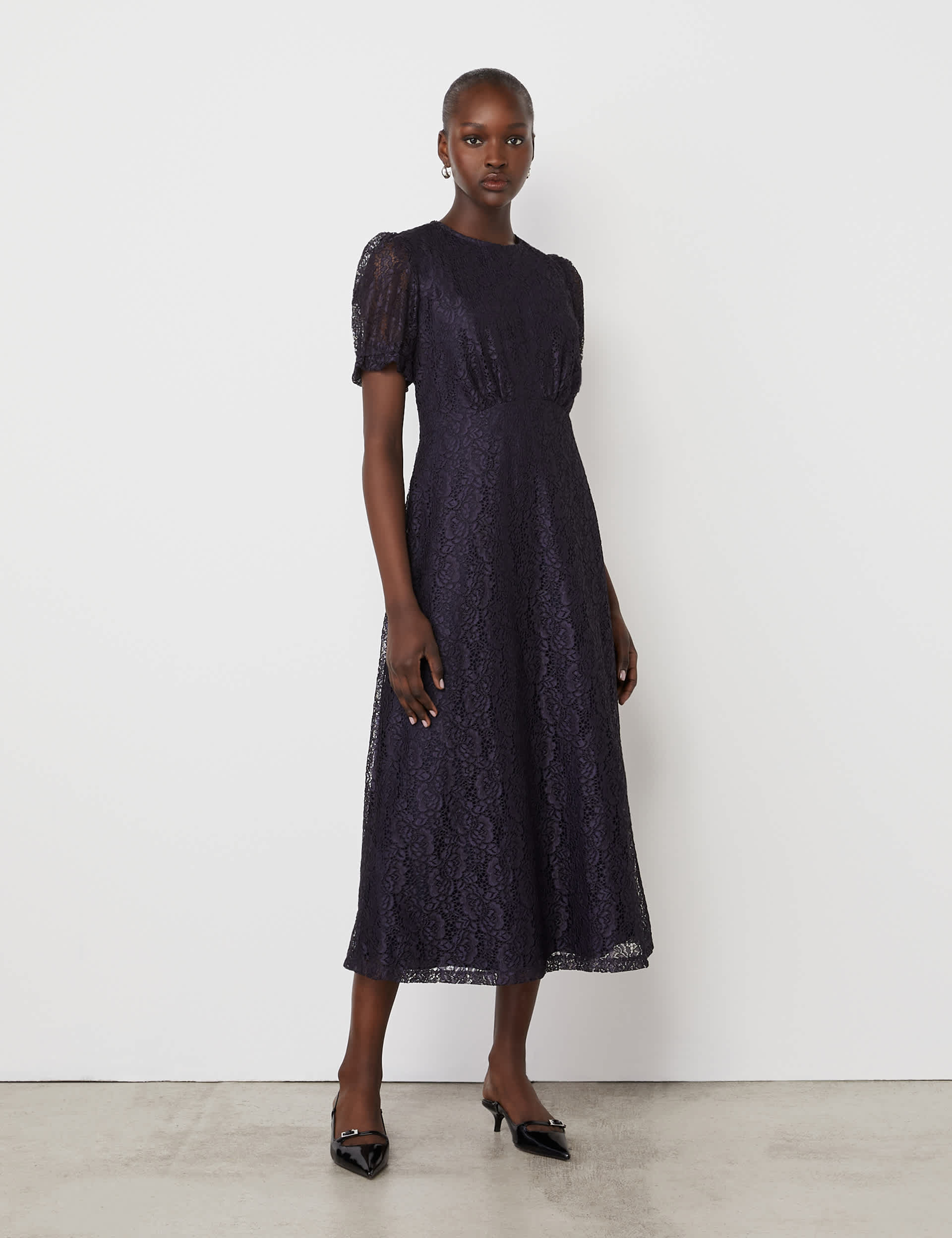 Finery London Women's Lace Midi Tea Dress - 16 - Navy, Navy