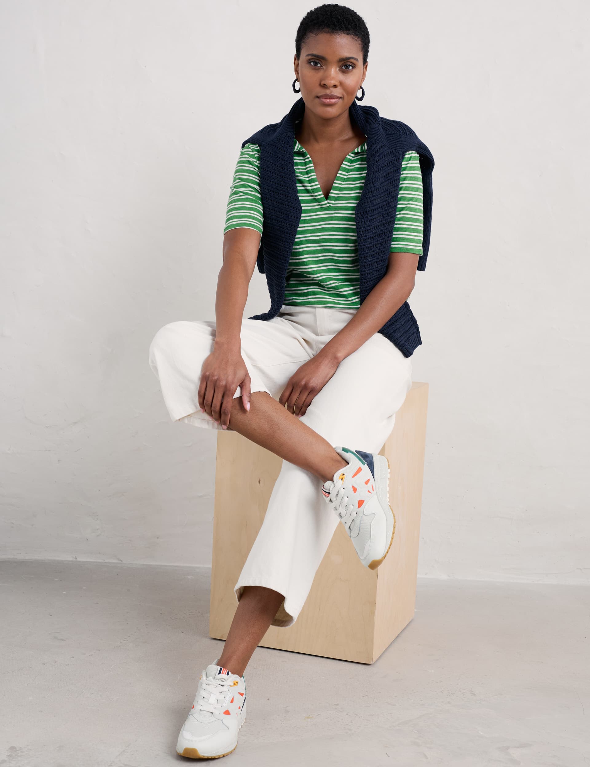 Seasalt Cornwall Women's Pure Cotton Striped V-neck T-Shirt