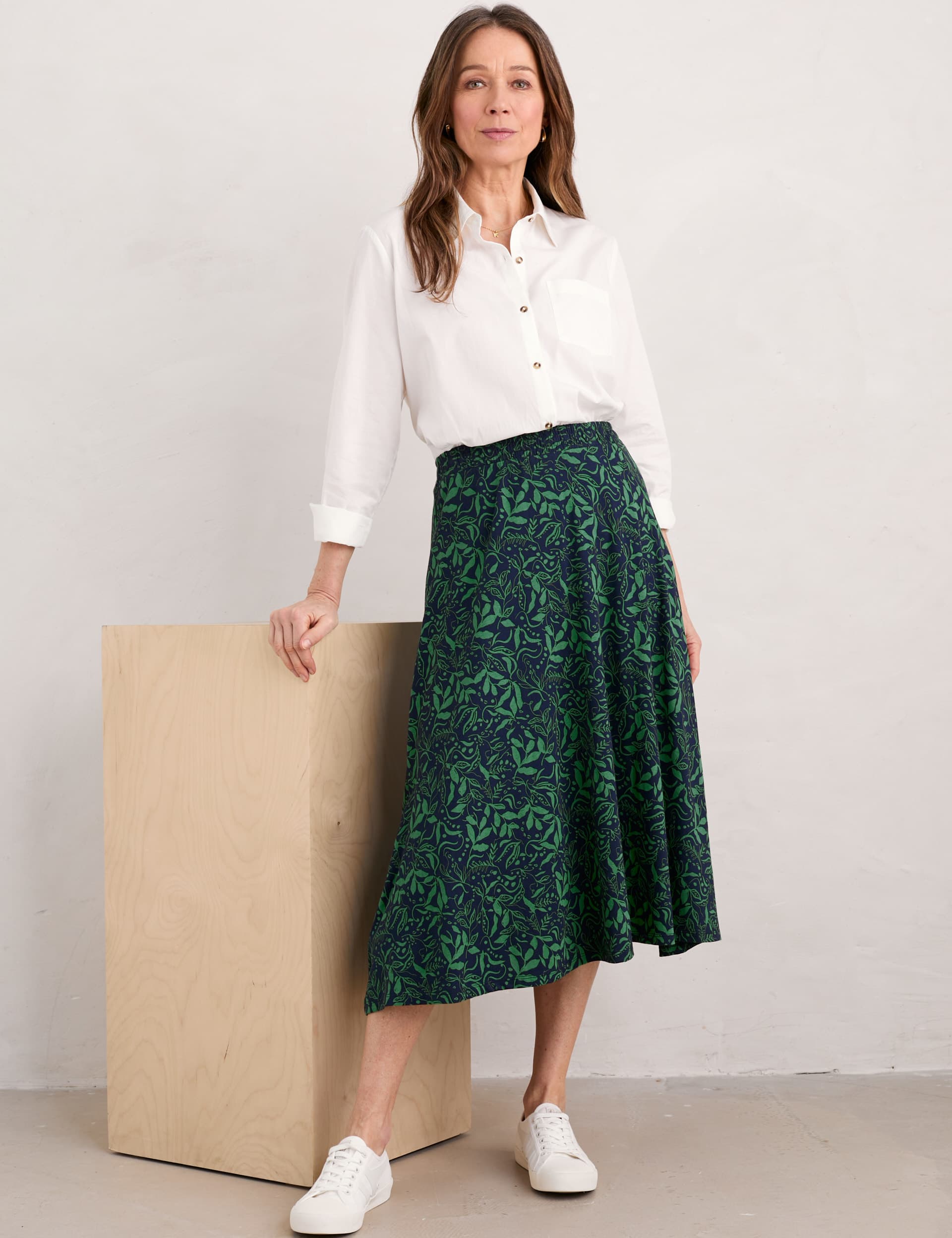 Seasalt Cornwall Women's Floral Midi A-Line Skirt - 12 - Navy Mix, Navy Mix