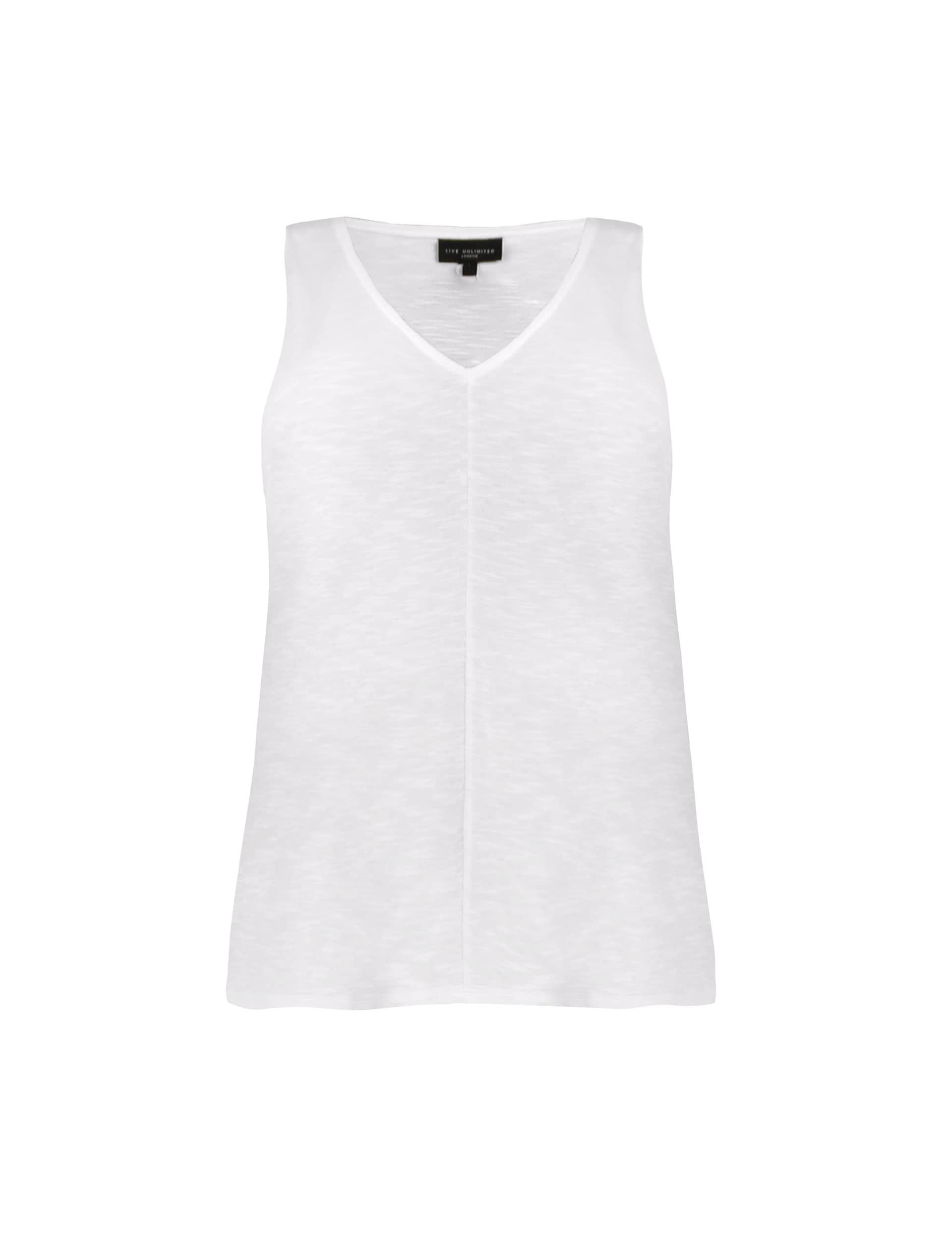 Live Unlimited London Women's Pure Cotton V-Neck Relaxed Vest - 24 - White, Black,White