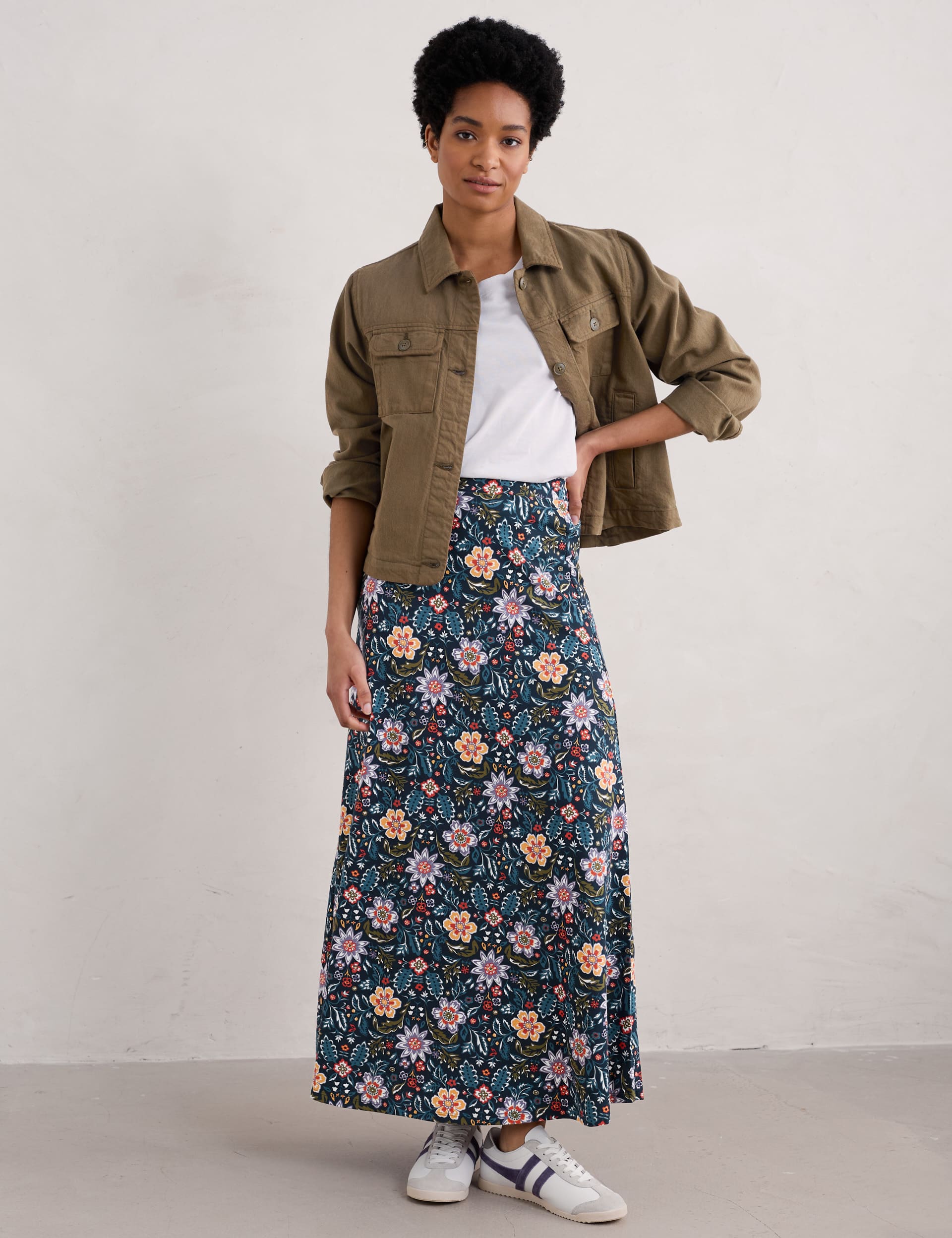 Seasalt Cornwall Women's Cotton Rich Floral Maxi A-Line Skirt - 12 - Multi, Multi