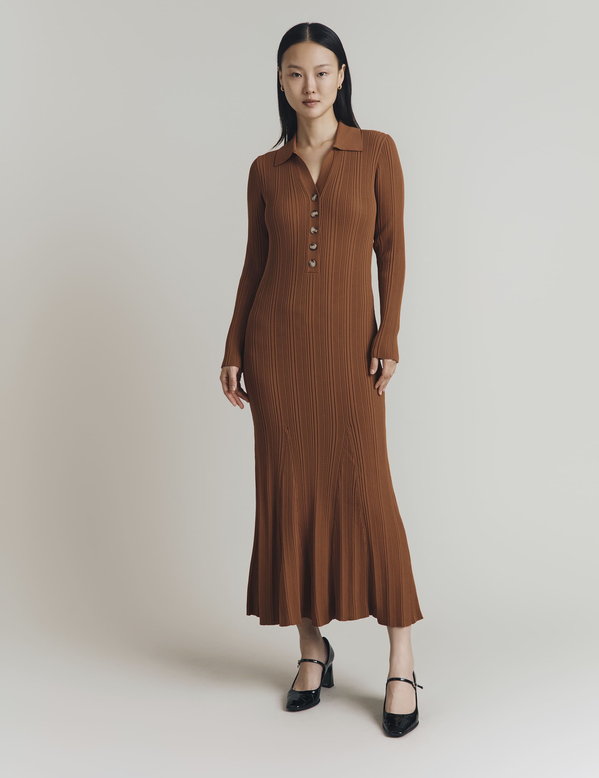 Ghost Women's Knitted Button Detail Midaxi Dress - Brown, Black,Burgundy,Brown