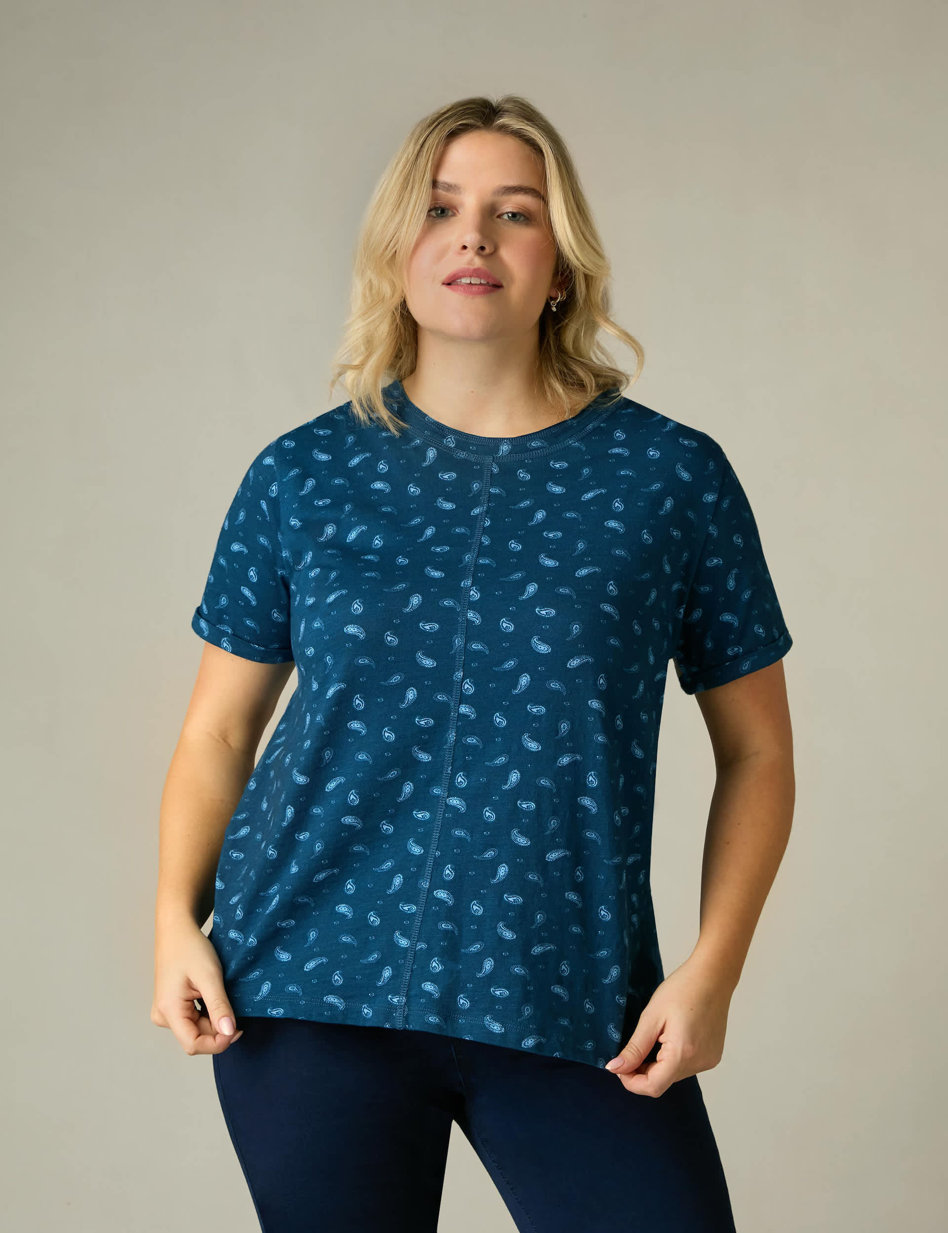 Live Unlimited London Women's Pure Cotton Paisley T-Shirt - 14 - Blue Mix, Blue Mix