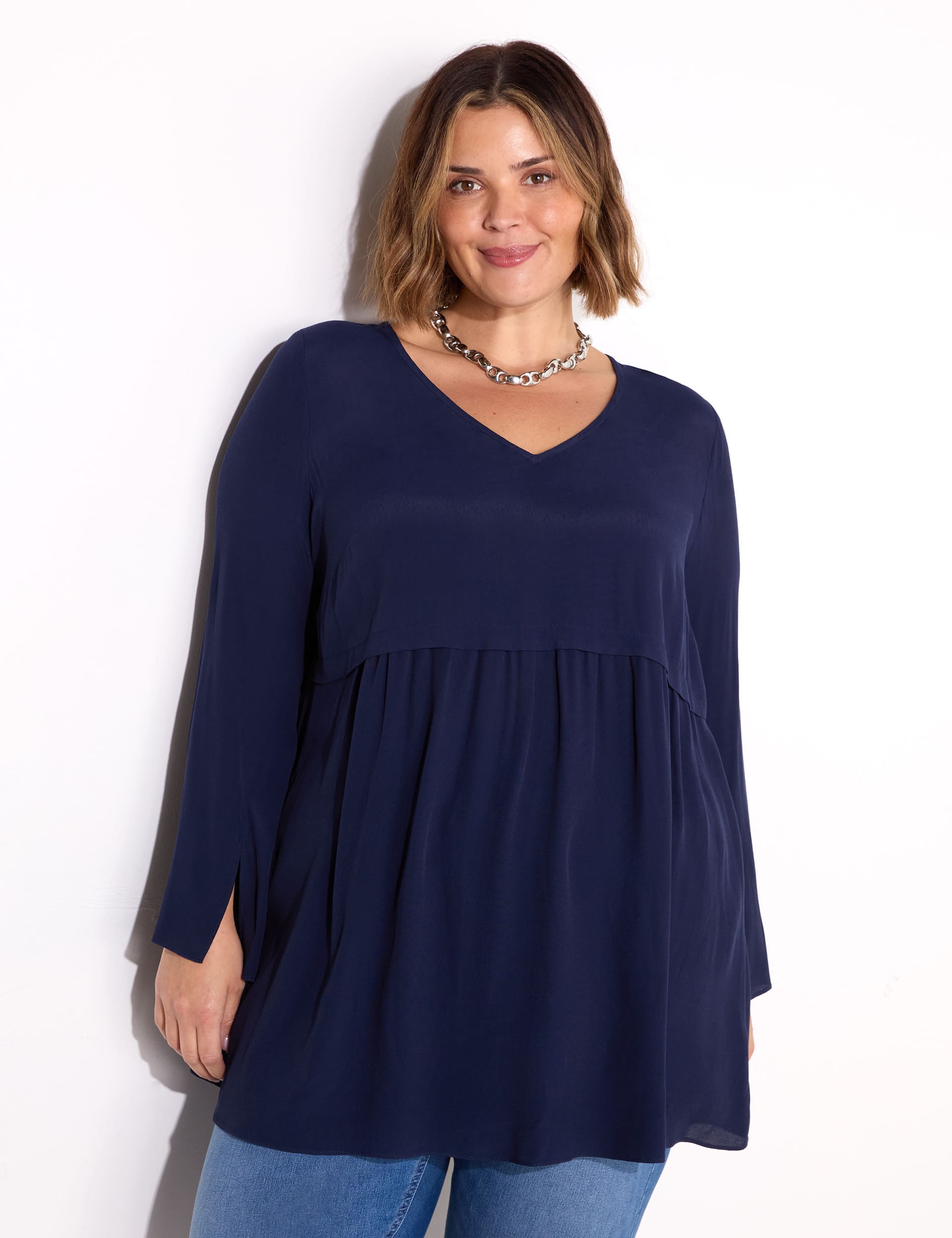 Live Unlimited London Women's Pure Cotton V-Neck Tunic - 22 - Navy, Navy