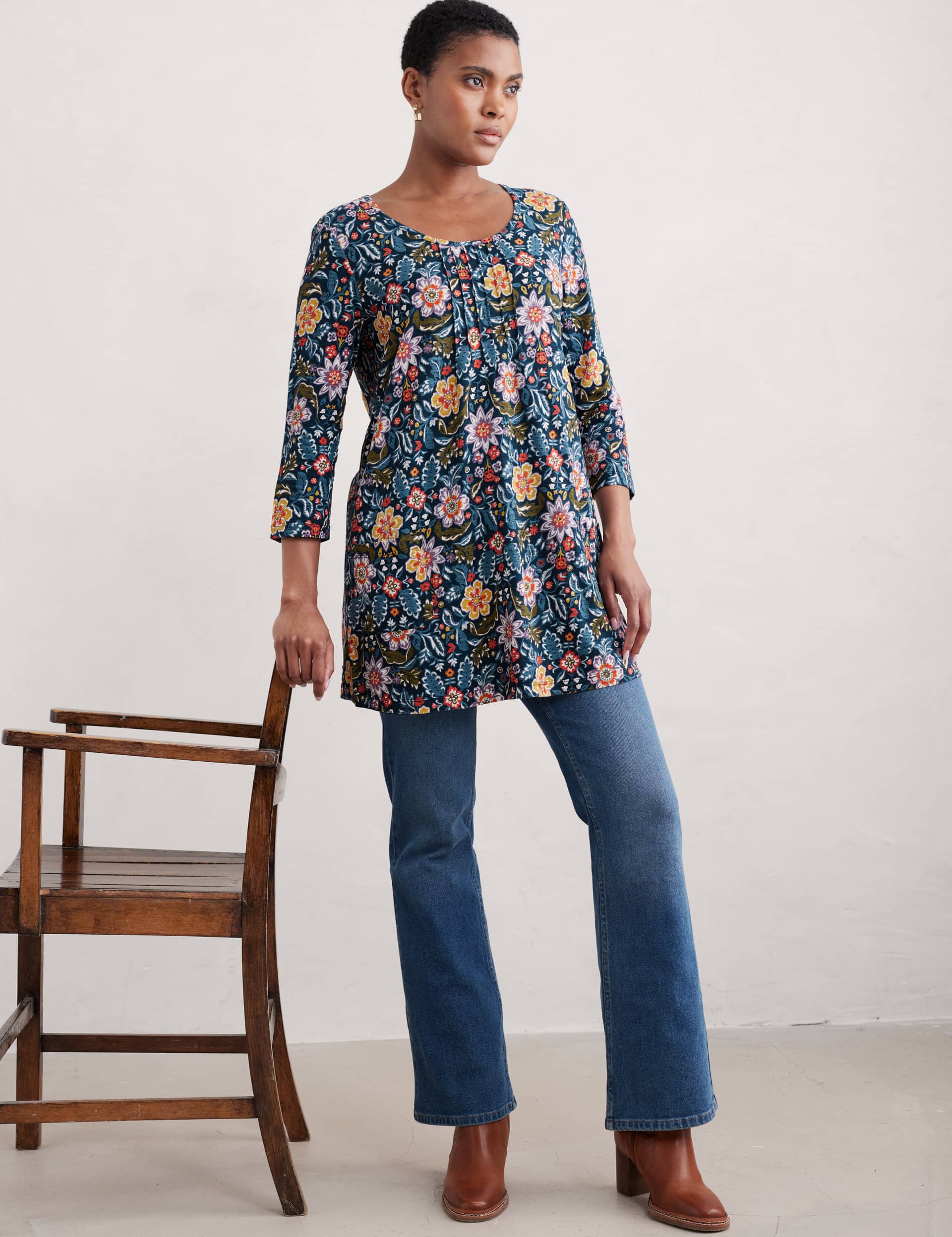 Seasalt Cornwall Women's Pure Cotton Floral Scoop Neck Tunic - 14 - Multi, Multi