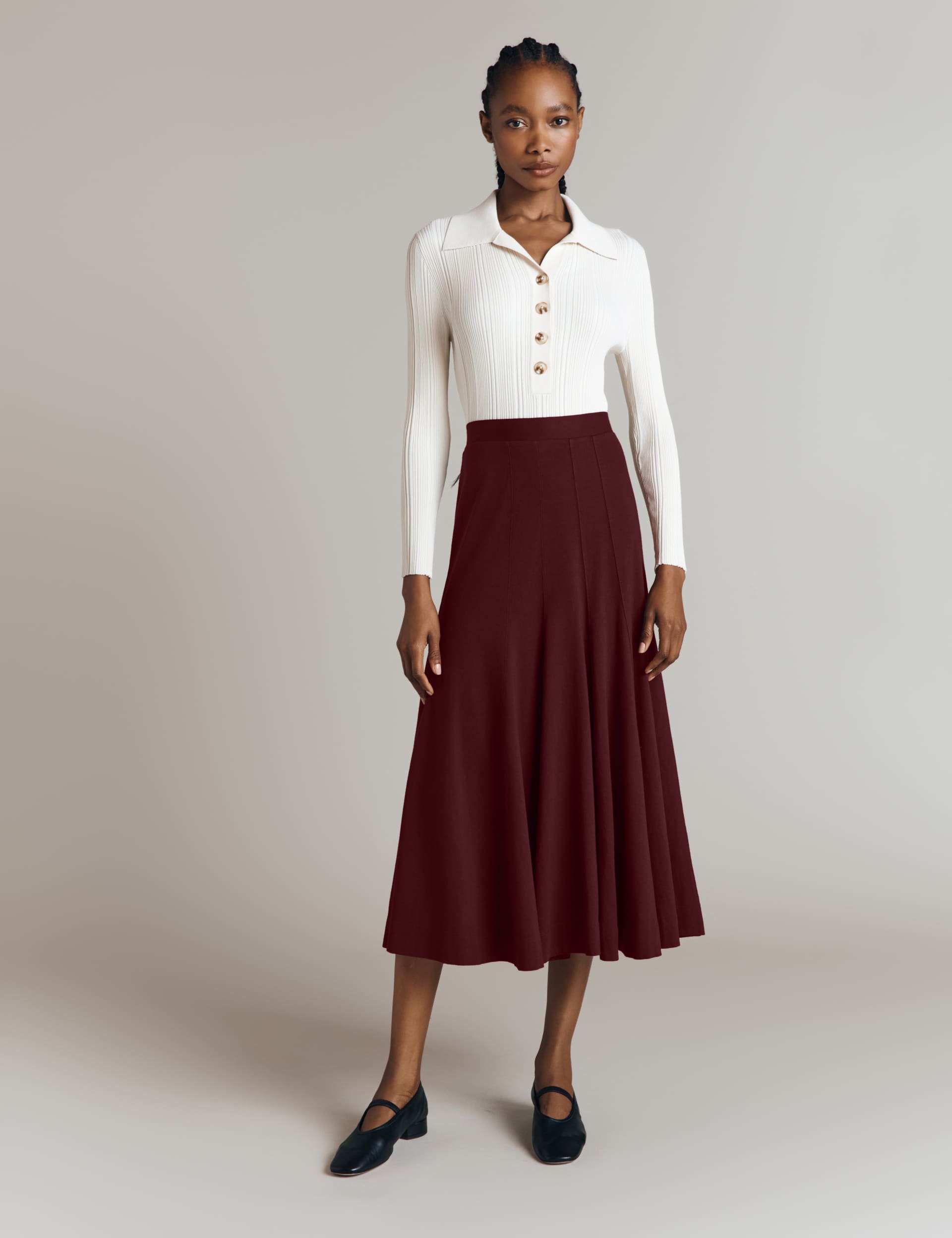 Ghost Women's Pure Cotton Jersey Midi A-Line Skirt - 3XL - Burgundy, Burgundy