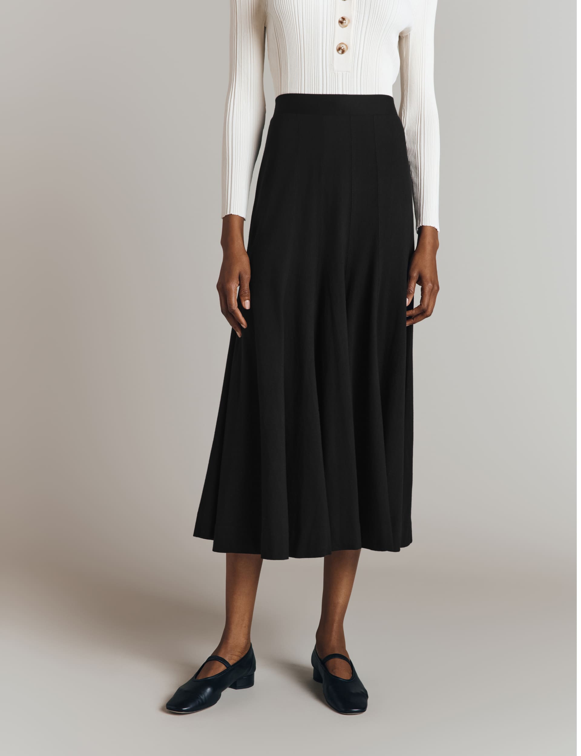 Ghost Women's Pure Cotton Jersey Midi A-Line Skirt - Black, Black,Burgundy