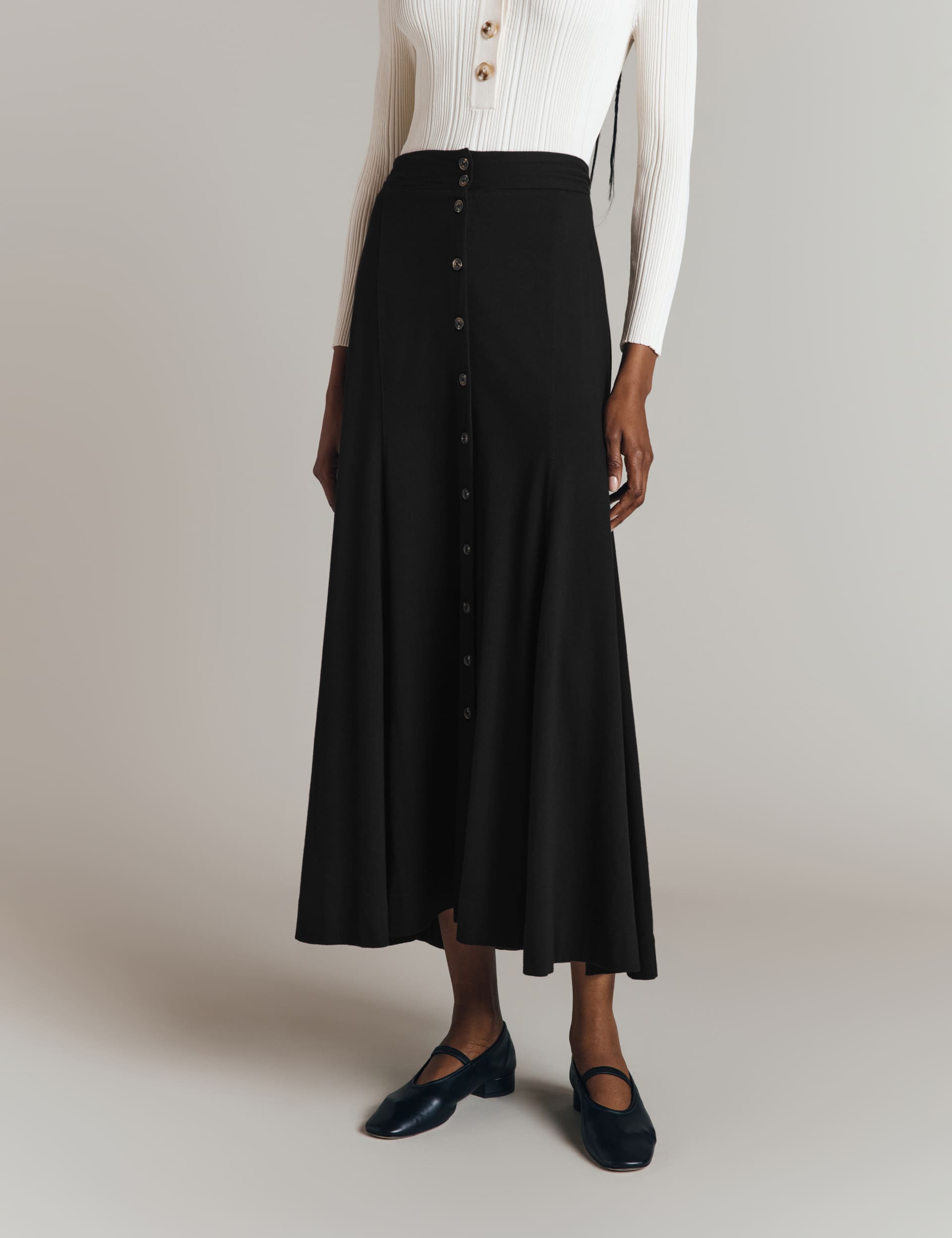 Ghost Women's Pure Cotton Jersey Midi A-Line Skirt - Black, Black