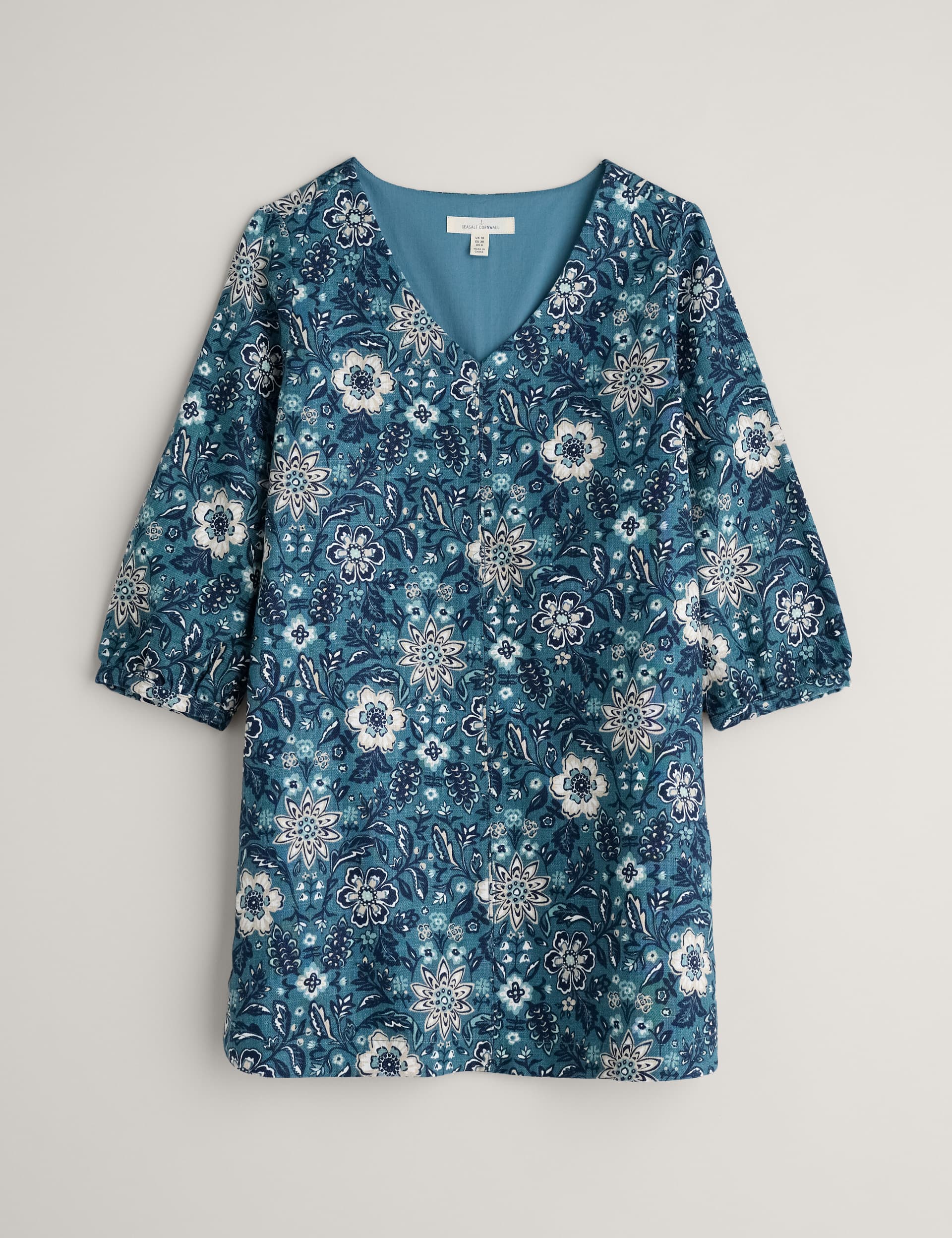 Seasalt Cornwall Women's Ramie Rich Floral V-Neck Tunic - 8 - Blue Mix, Blue Mix