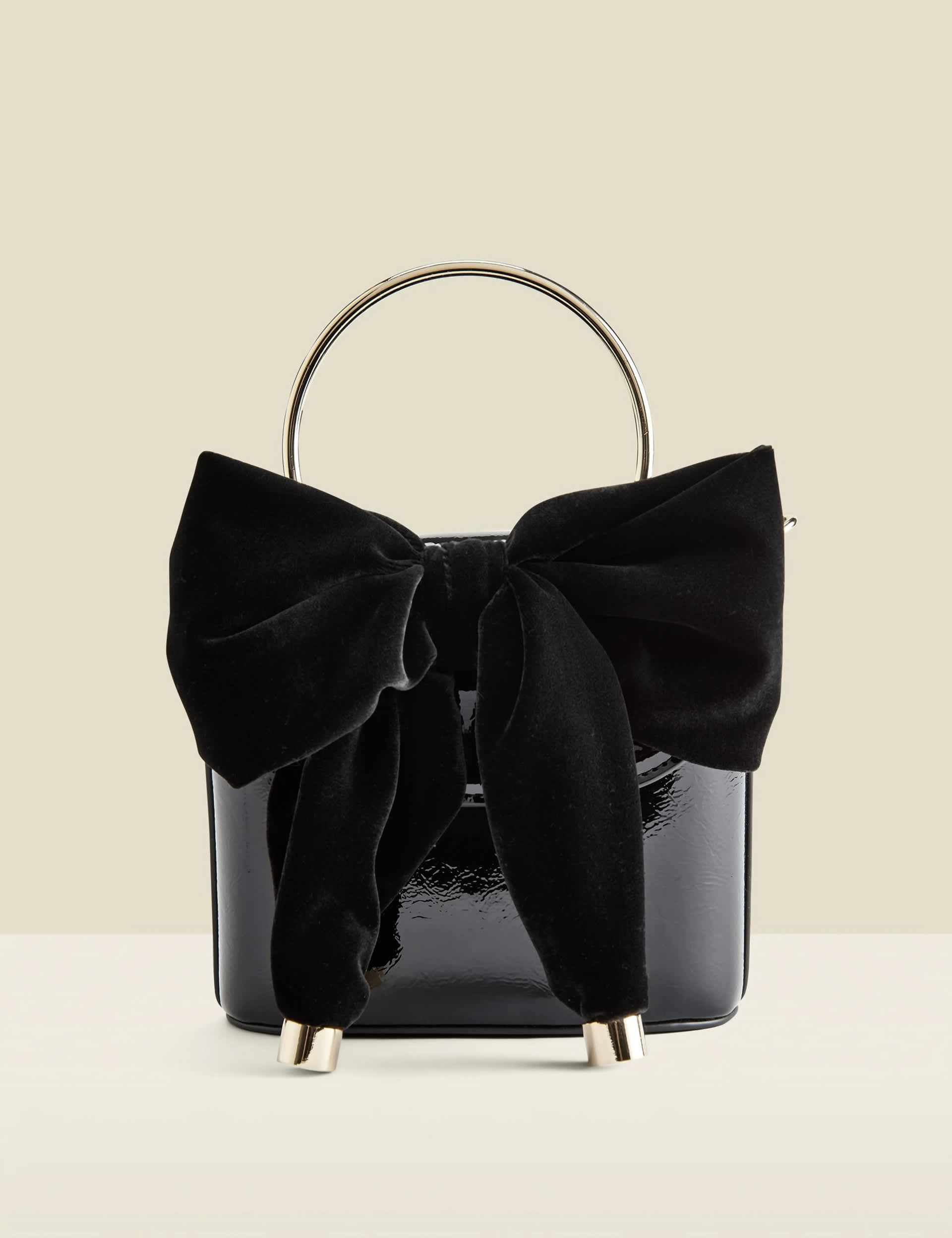 Sosandar Women's Velvet Bow Detail Clutch Bag - Black, Black