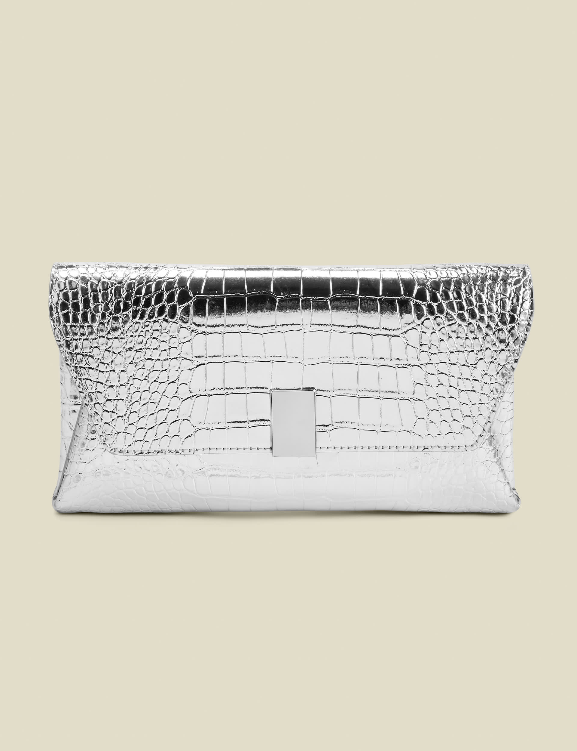 Sosandar Women's Metallic Croc Effect Clutch Bag - Silver, Silver