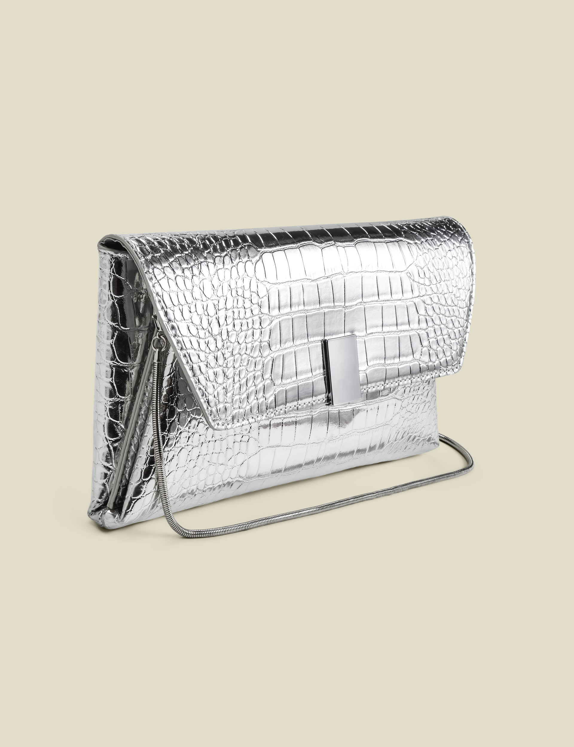 Sosandar Women's Metallic Croc Effect Clutch Bag - Silver, Silver