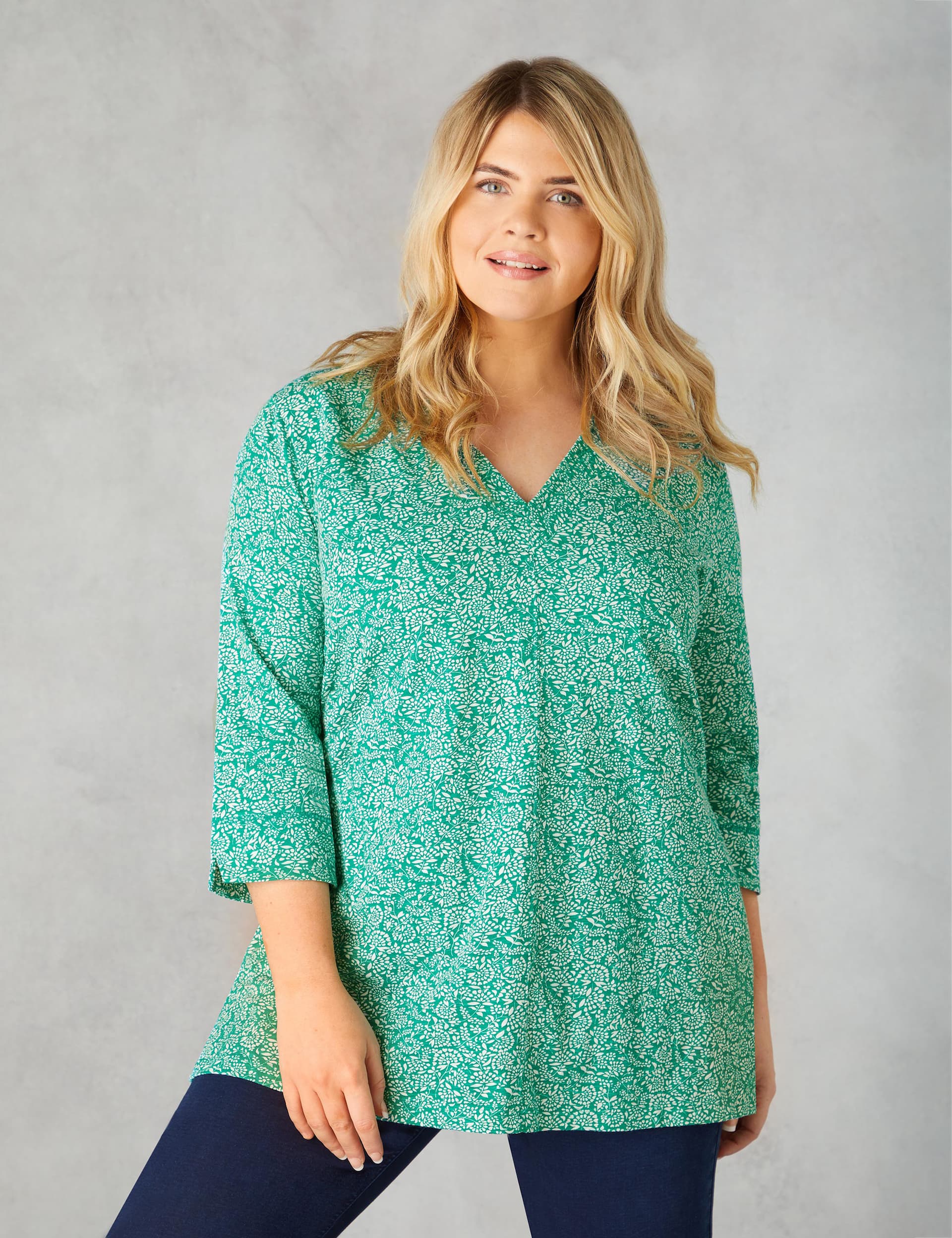 Live Unlimited London Women's Pure Cotton Leaf Print Tunic - 14 - Green Mix, Green Mix