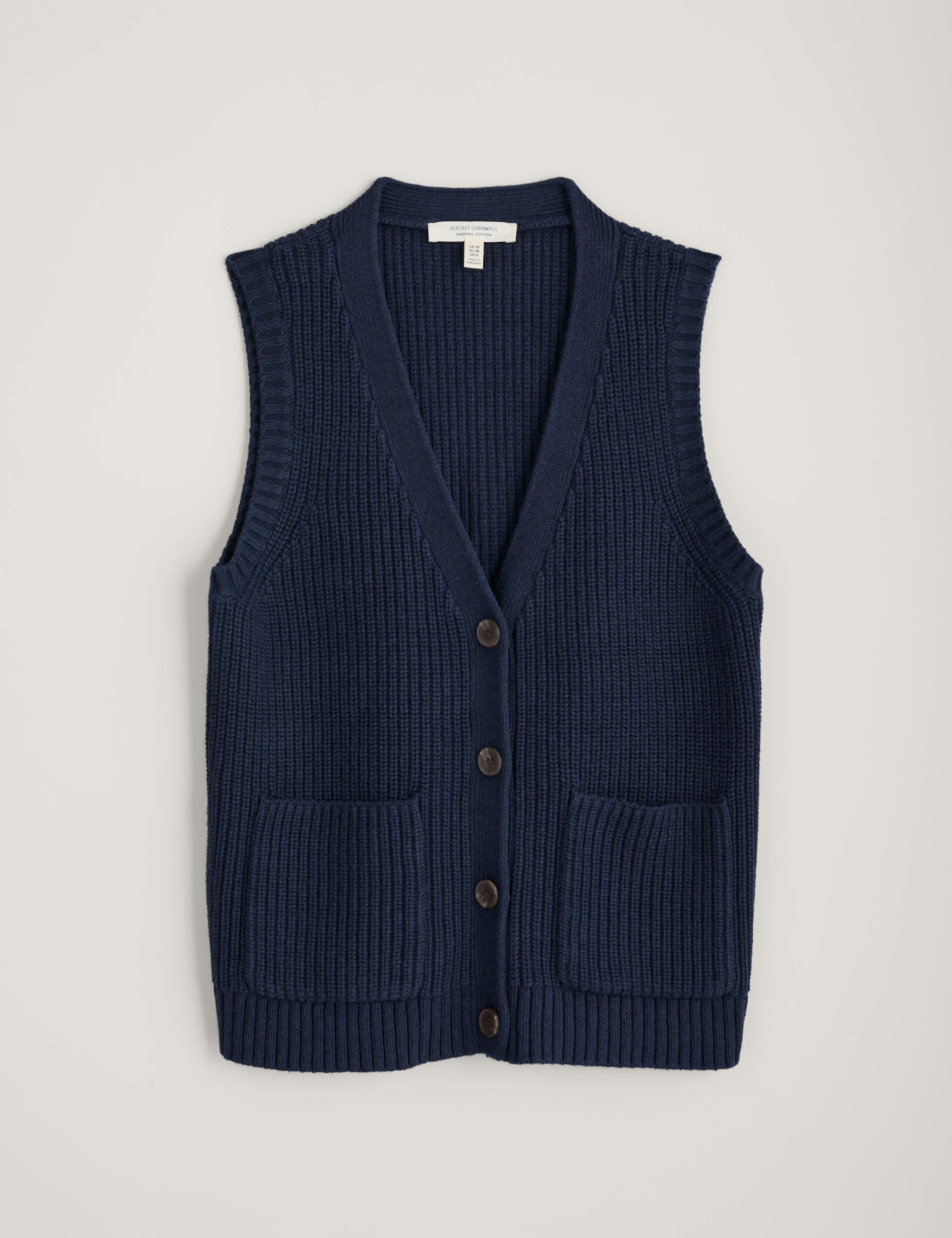 Seasalt Cornwall Women's Pure Cotton V-Neck Knitted Vest - 10 - Navy, Navy