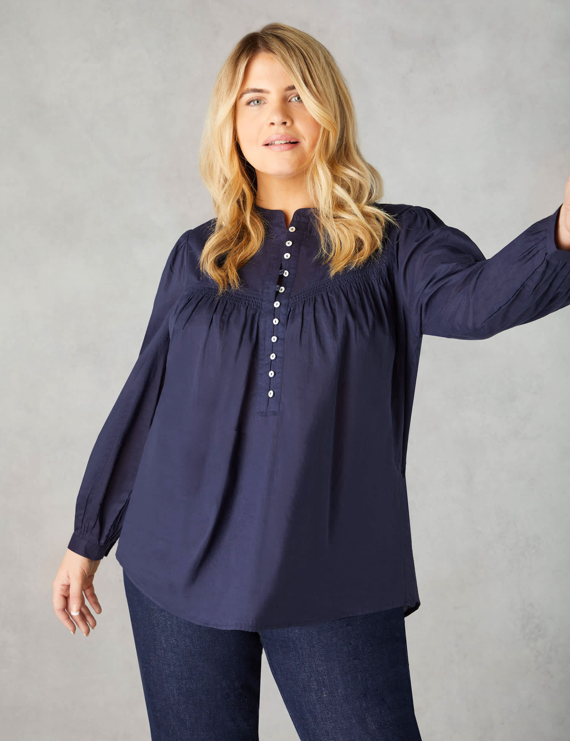 Live Unlimited London Women's Pure Cotton Button Detail Blouse - 22 - Navy, Navy,Blue