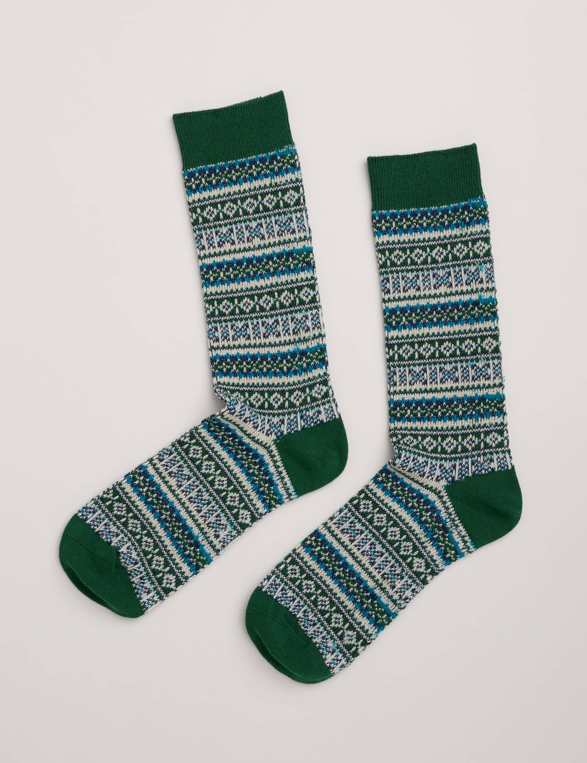 Seasalt Cornwall Women's Cotton Rich Fair Isle Ankle High Socks - Green Mix, Green Mix