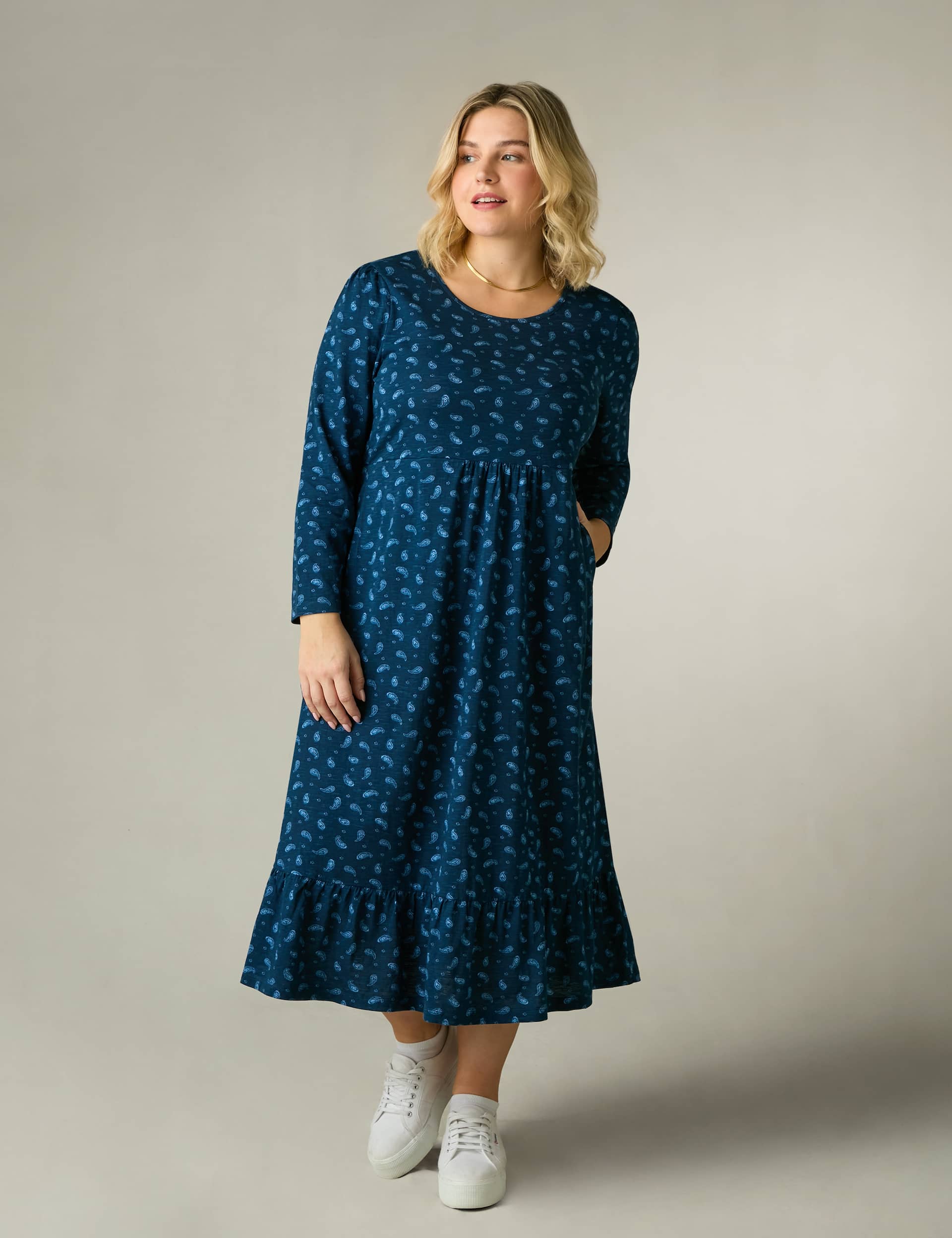 Live Unlimited London Women's Pure Cotton Paisley Midaxi Tiered Dress - 18 - Blue Mix, Blue Mix