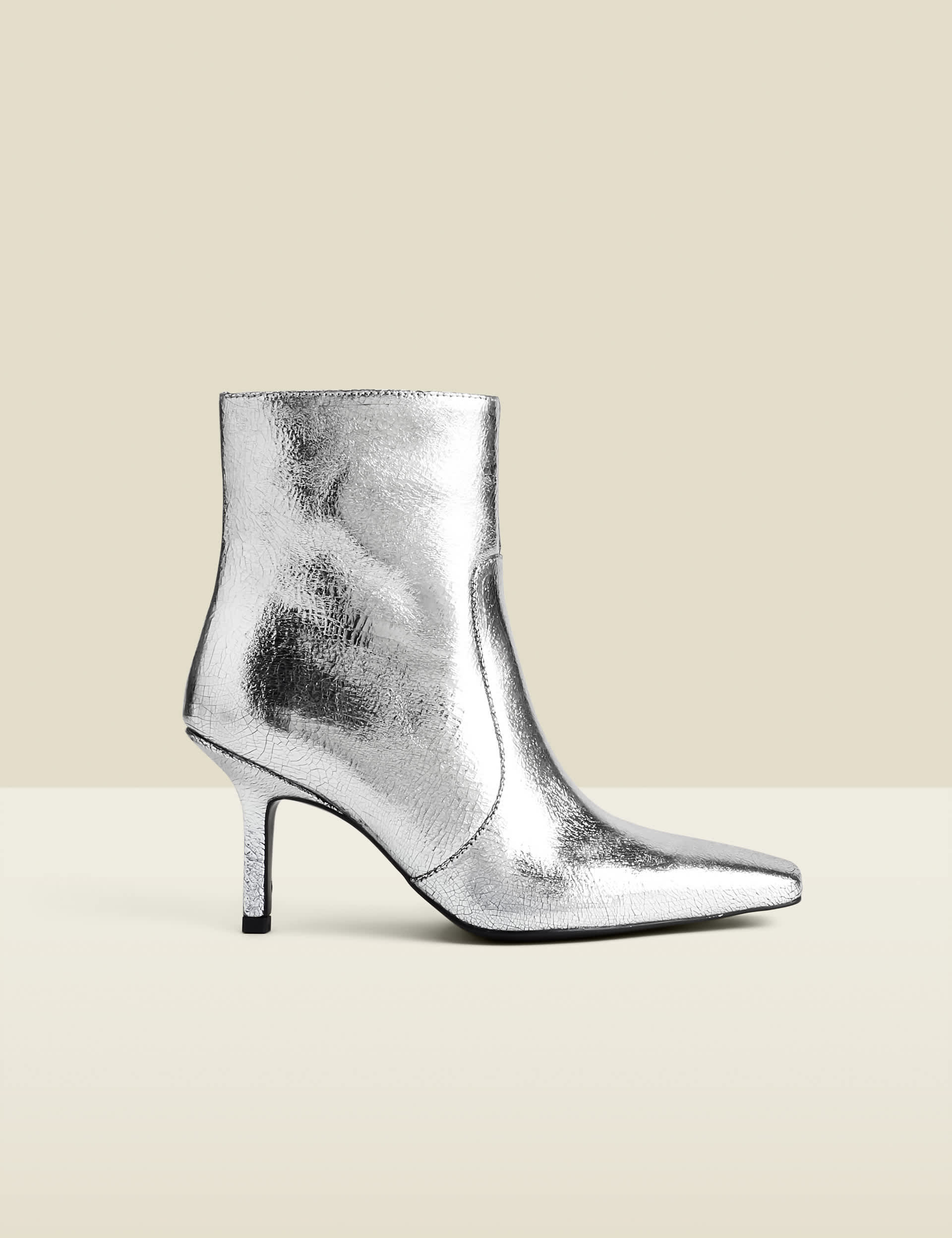 Sosandar Women's Leather Sparkle Square Toe Ankle Boots - 5 - Silver, Silver