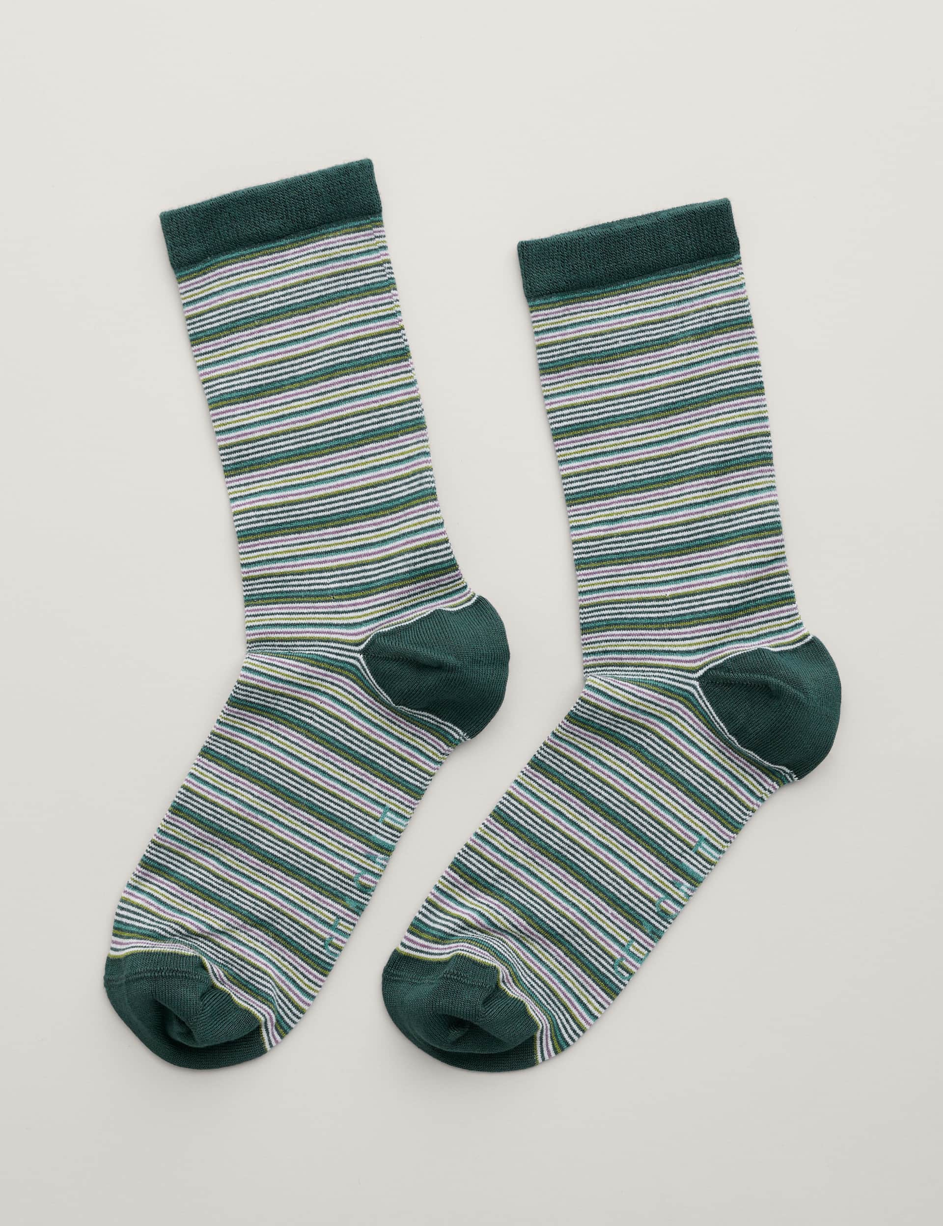 Seasalt Cornwall Women's Striped Ankle High Socks - Green Mix, Green Mix